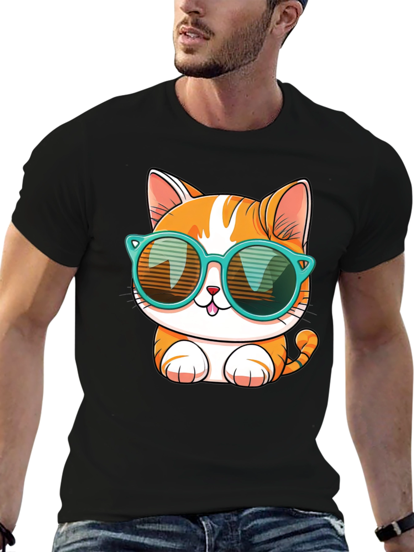 Black Cool Cat Graphic Tee view 6