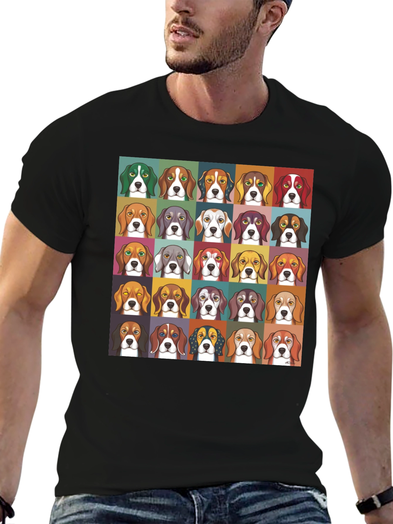 Black Beagle Dog Breed Colorful Pop Art T-Shirt view 6