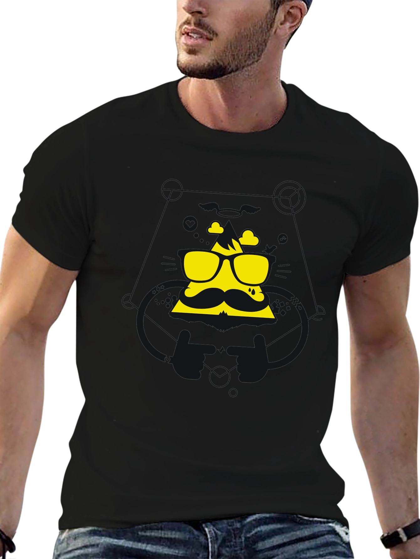 Black Cool Graphic Tee - Mountain Mustache Design view 6