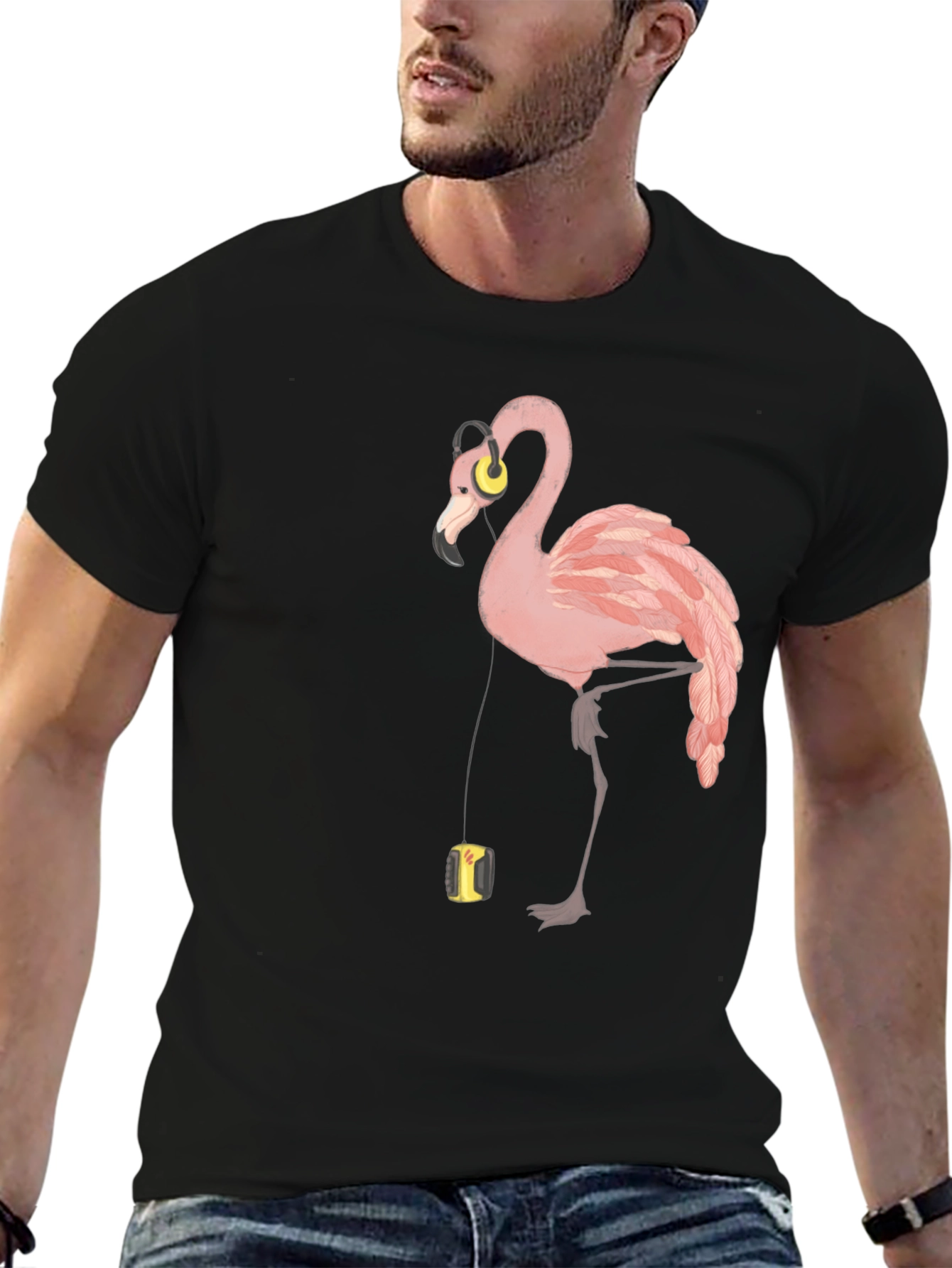 Black Flamingo Music Lover T-Shirt - Stylish Graphic Tee view 6