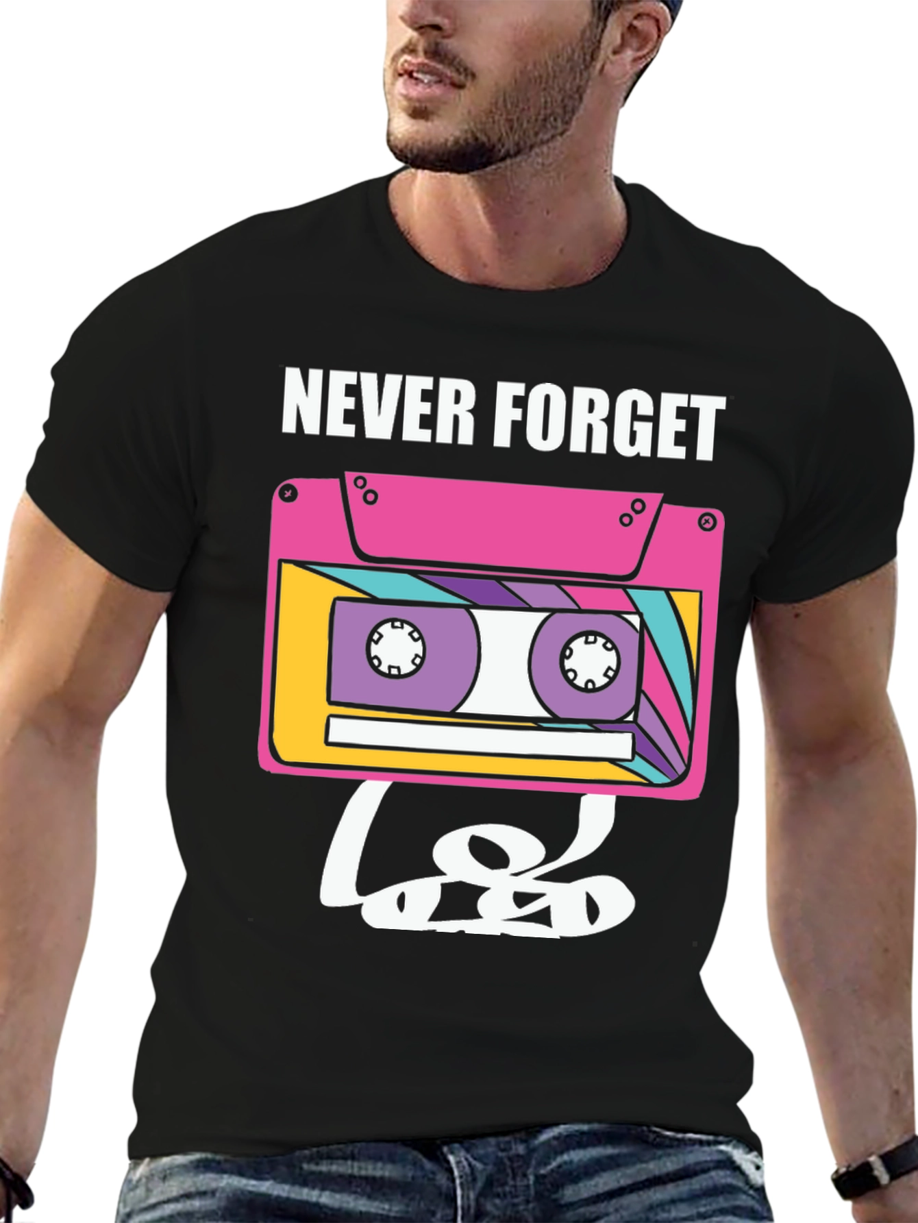 Black Retro Cassette Tape Graphic Tee - Never Forget view 6