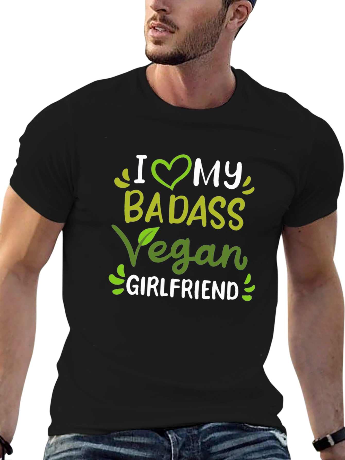 Black I Heart My Badass Vegan Girlfriend T-Shirt view 6