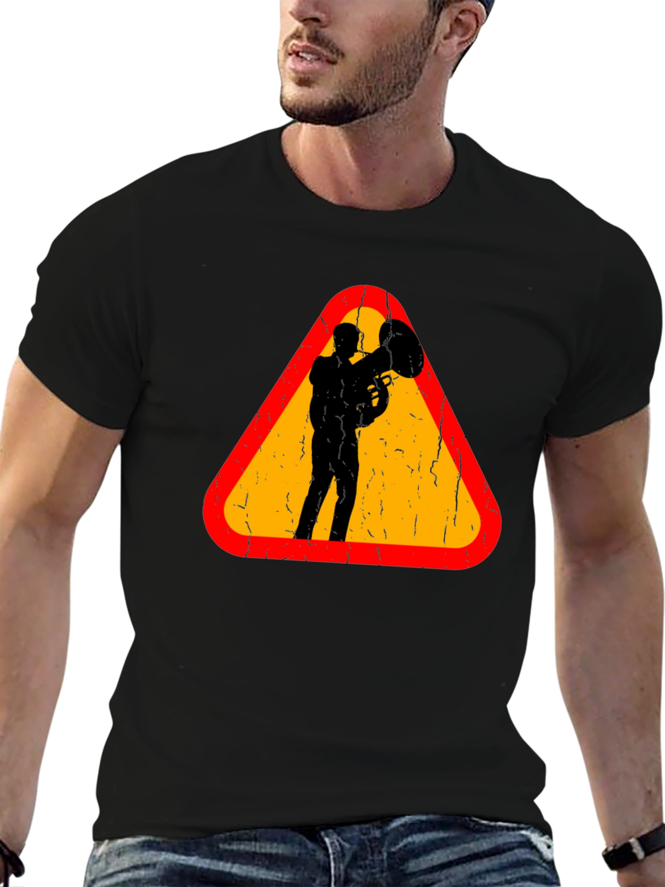 Black Tuba Player Graphic Tee - Musician Triangle Design view 6