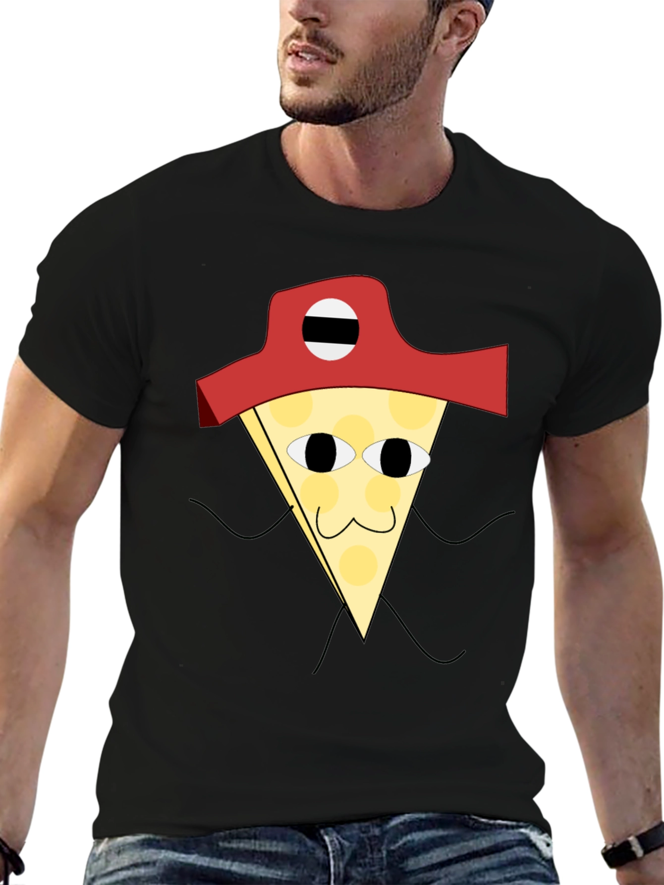 Black Pizza Pirate T-Shirt - Quirky Graphic Tee view 6