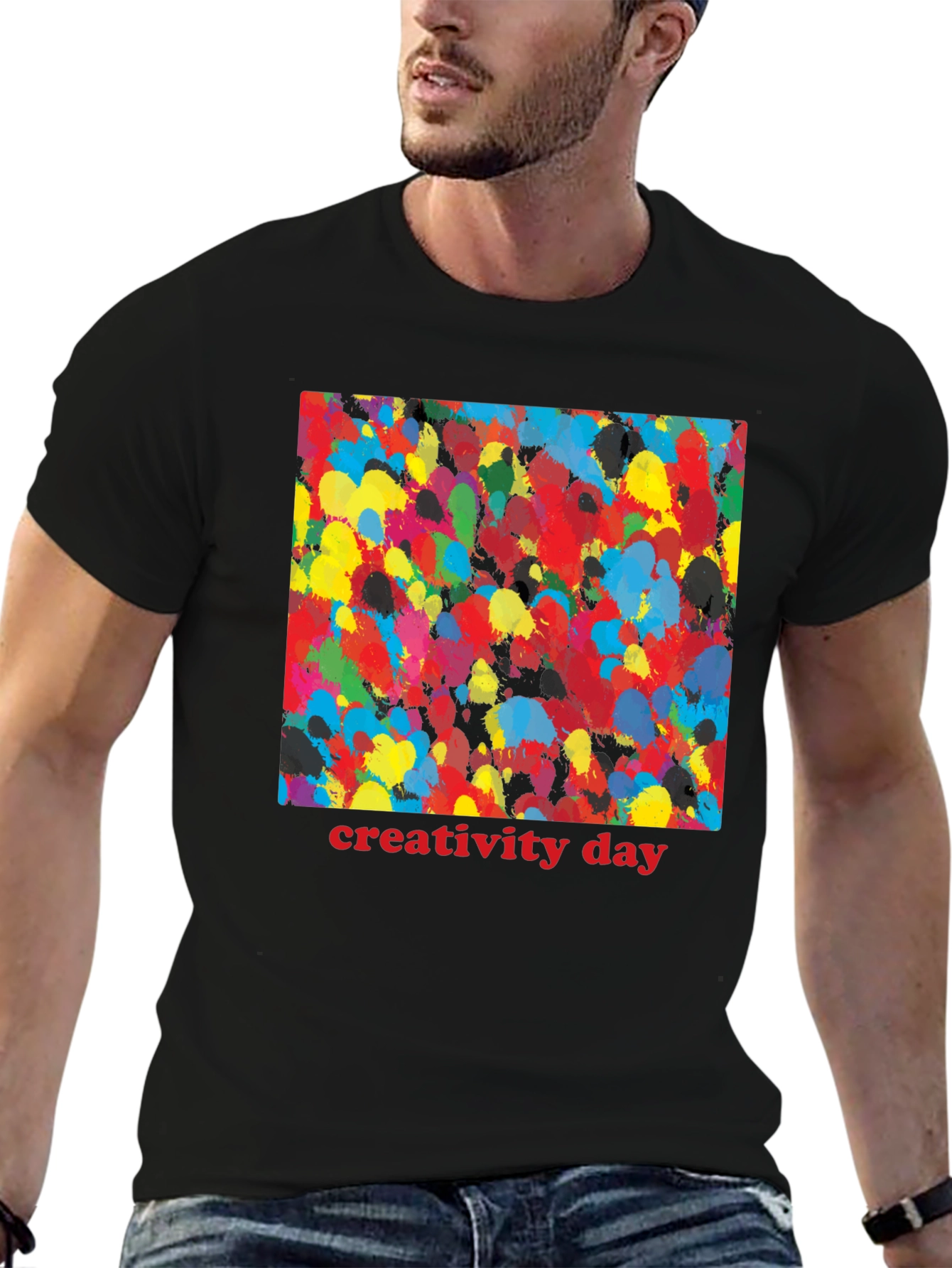 Black Creativity Day Splatter Art Black T-Shirt view 6