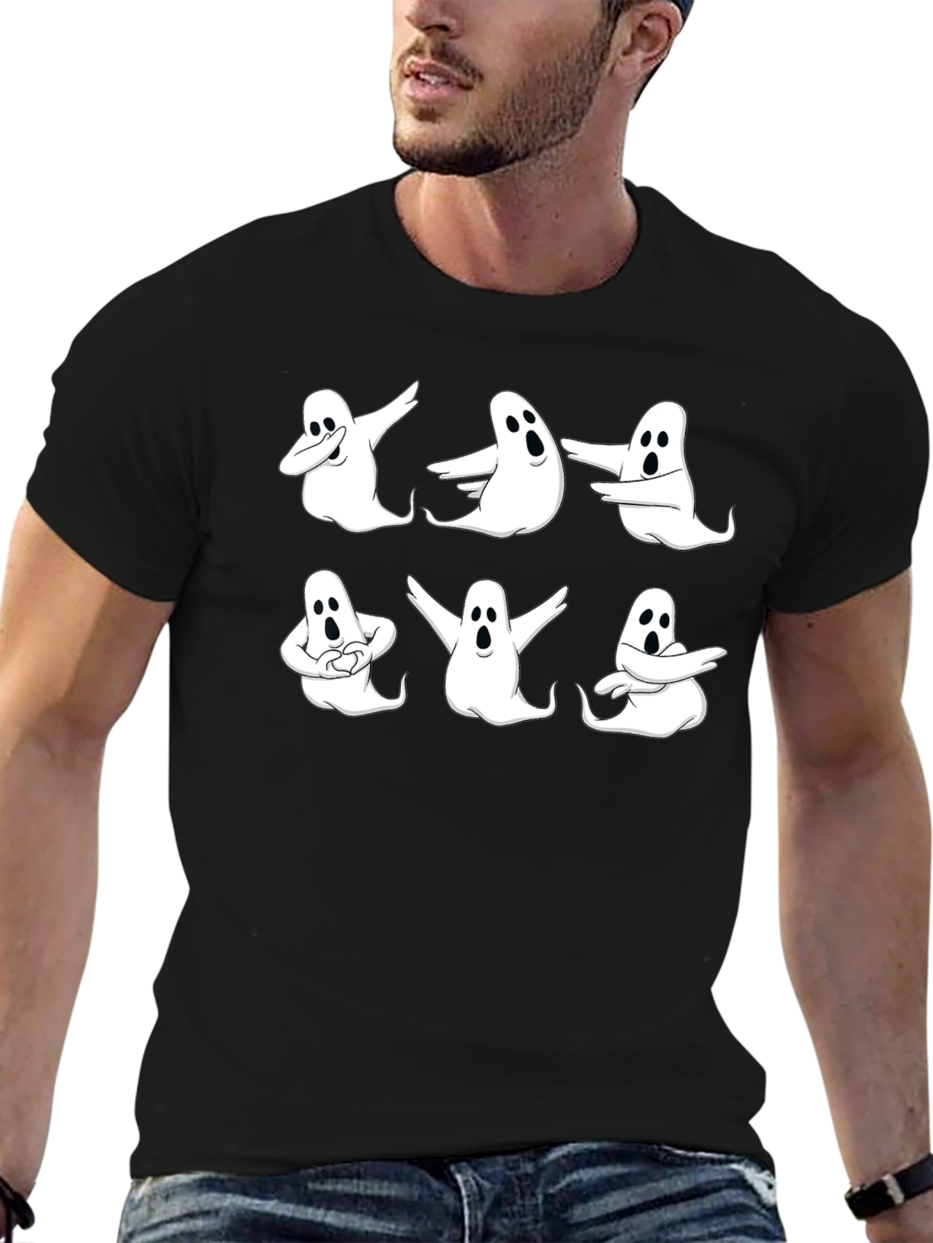 Black Dancing Ghosts Halloween T-Shirt - Black Cotton Tee view 6