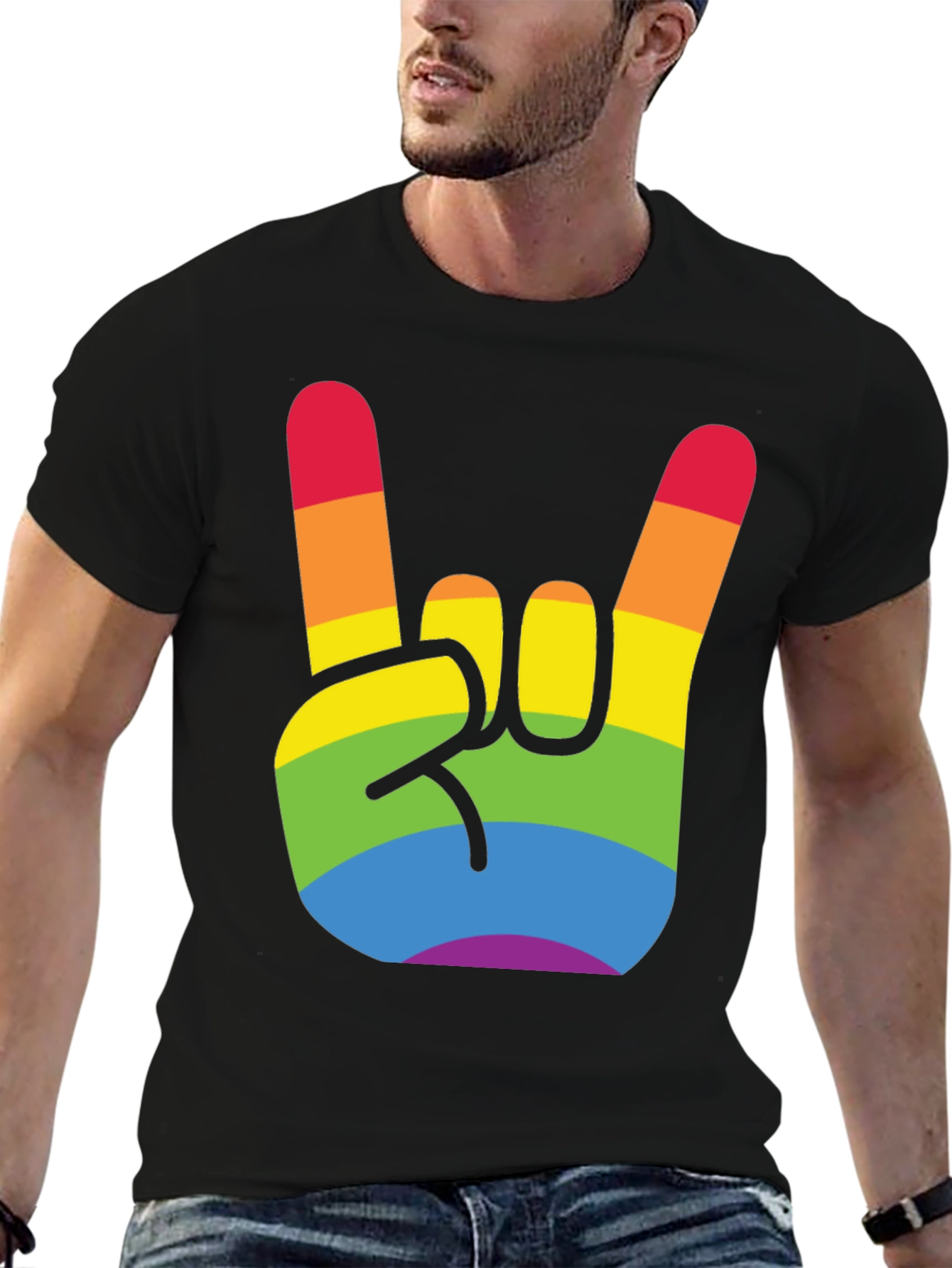 Black Rainbow Rock On Pride T-Shirt view 6