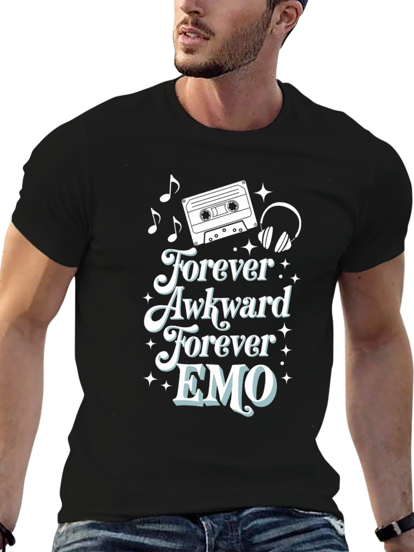 Black Forever Awkward EMO Graphic Tee view 6