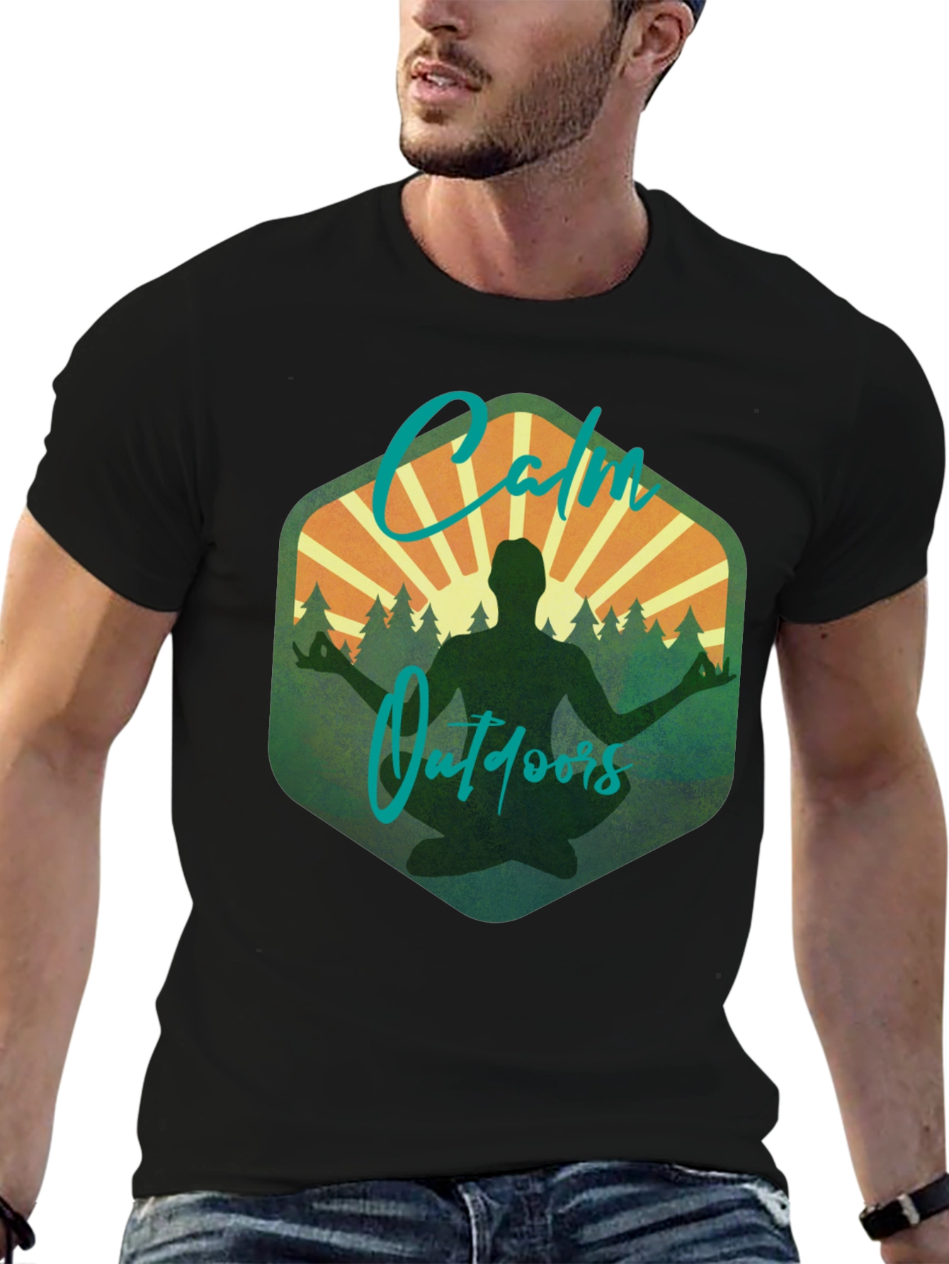 Black Calm Outdoors Graphic Tee - Meditation & Nature Shirt view 6