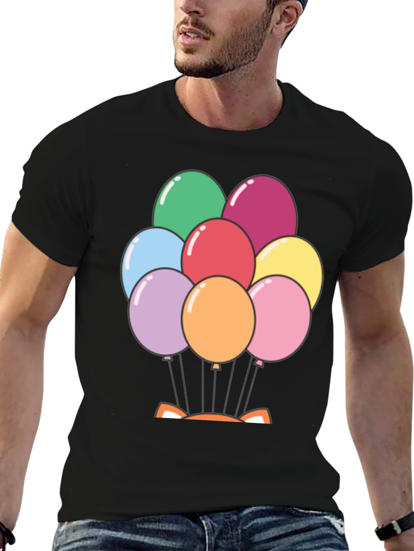 Black Balloon Fox Graphic Tee - Fun Novelty Shirt view 6
