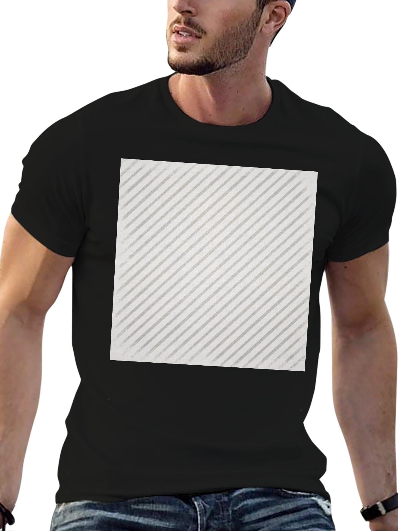 Black Modern Striped Graphic Tee - Black view 6