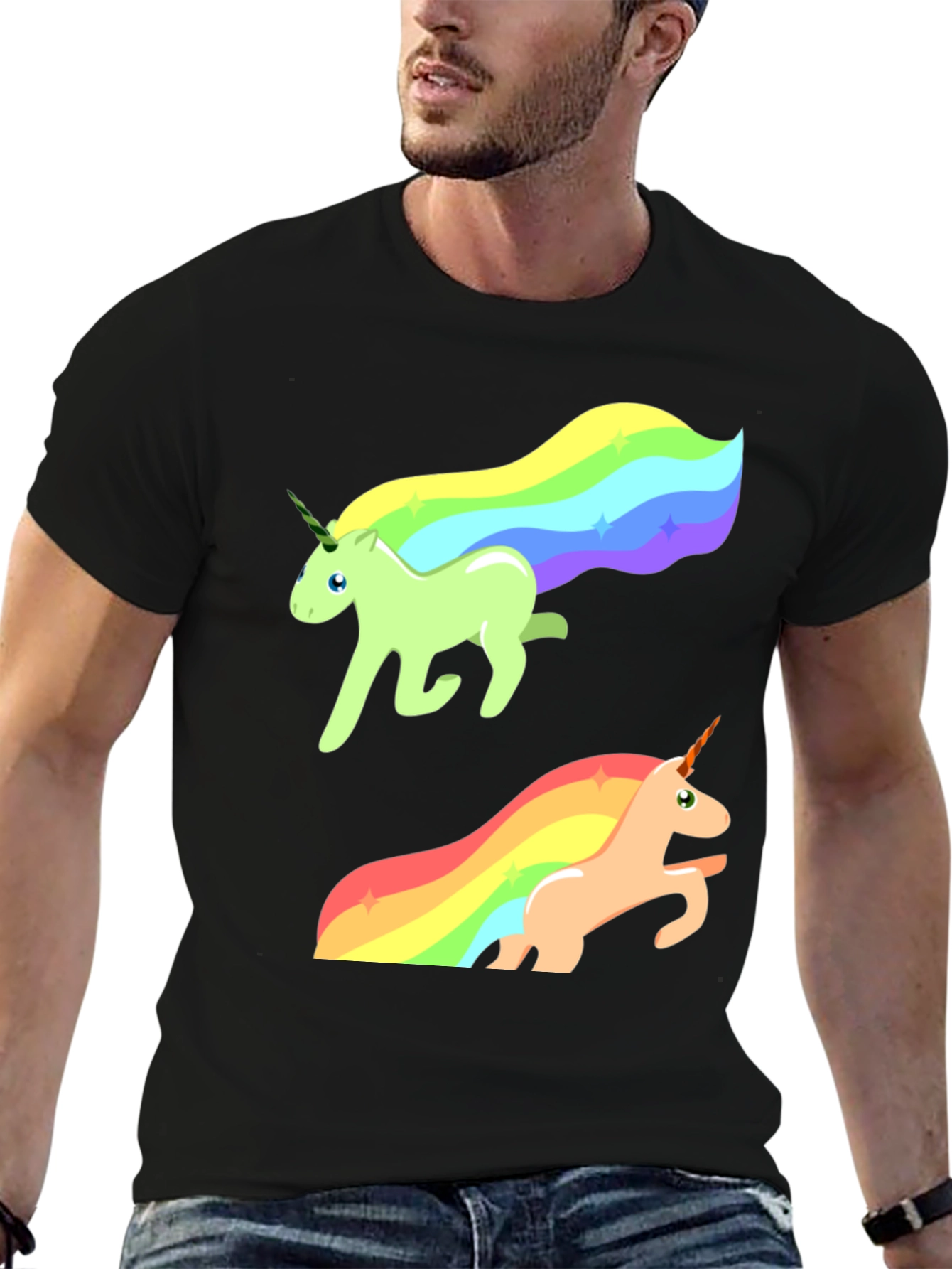 Rainbow Unicorn Graphic Tee - Black Cotton Blend - 6