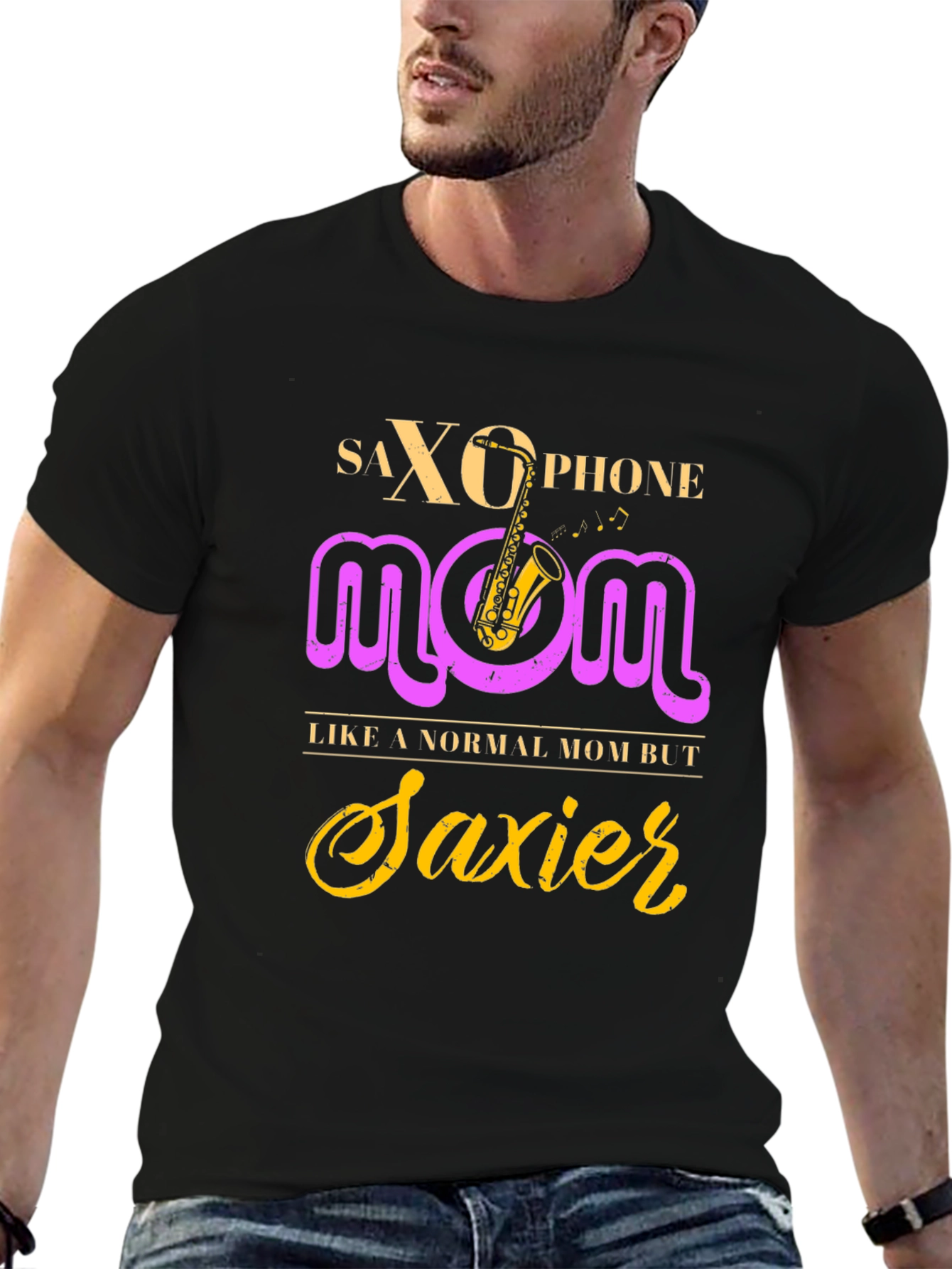 Black Saxophone Mom Graphic T-Shirt - Musician's Apparel view 6