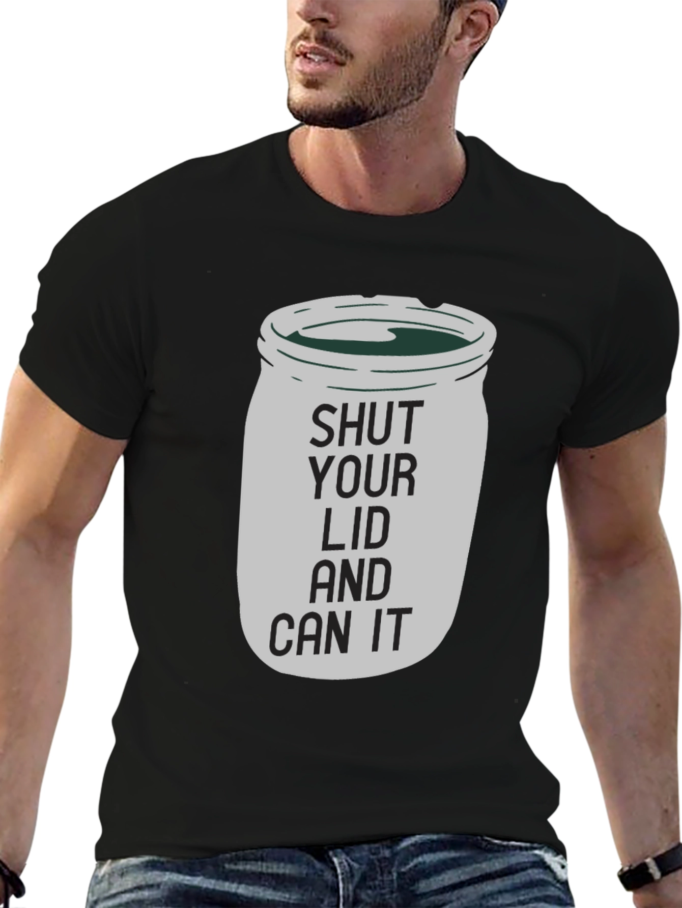 Black Shut Your Lid and Can It Funny Graphic T-Shirt view 6