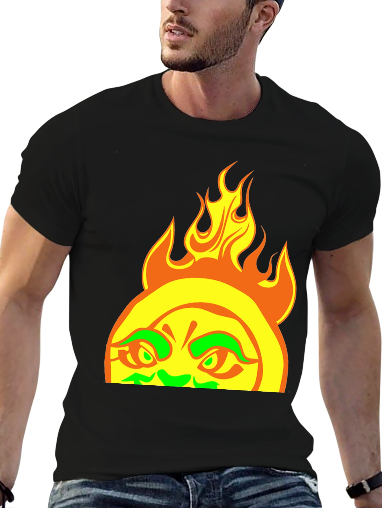 Black Fiery Sun Graphic Tee - Bold Black T-Shirt view 6
