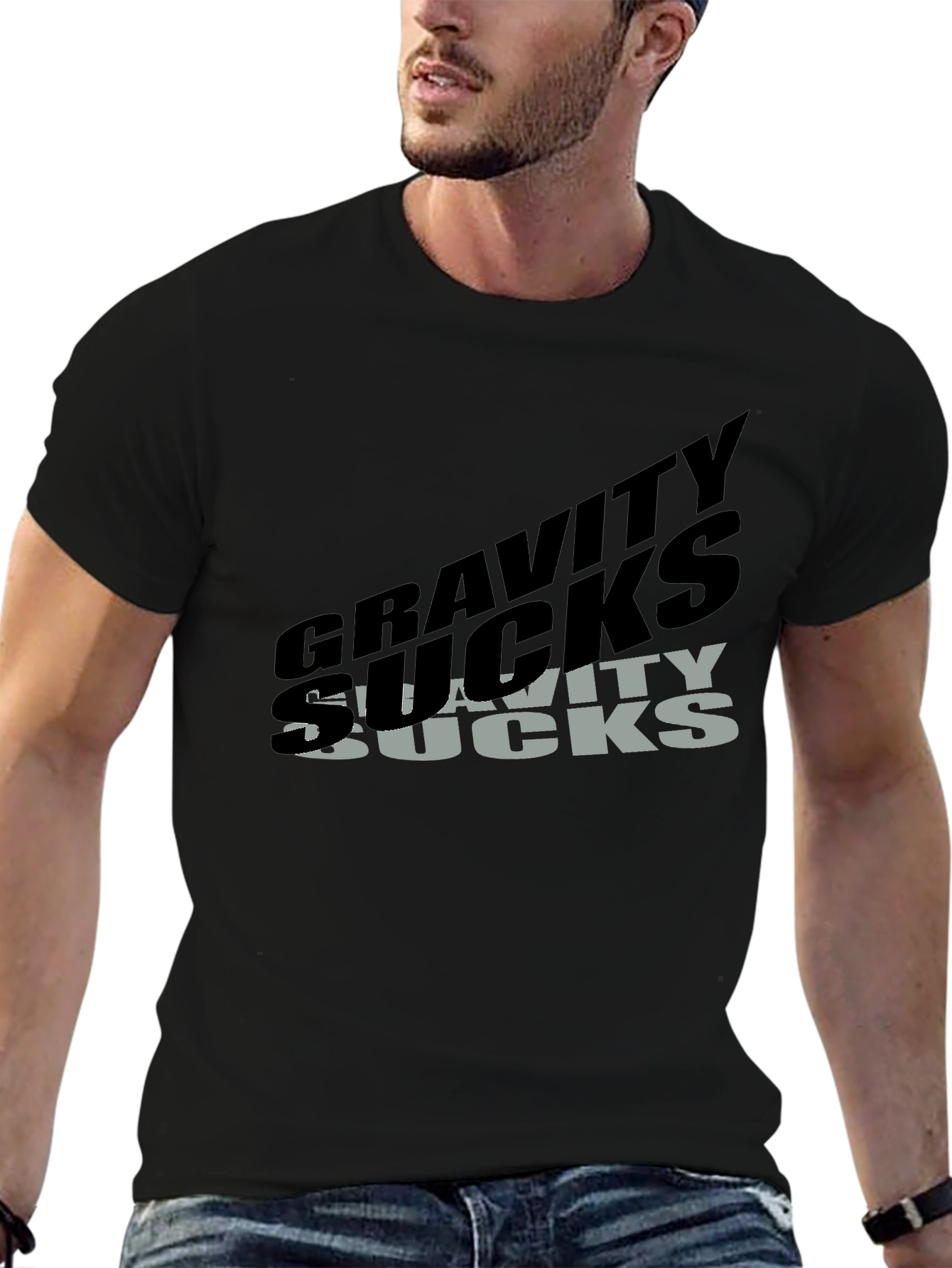 Black Gravity Sucks Graphic T-Shirt - Black view 6