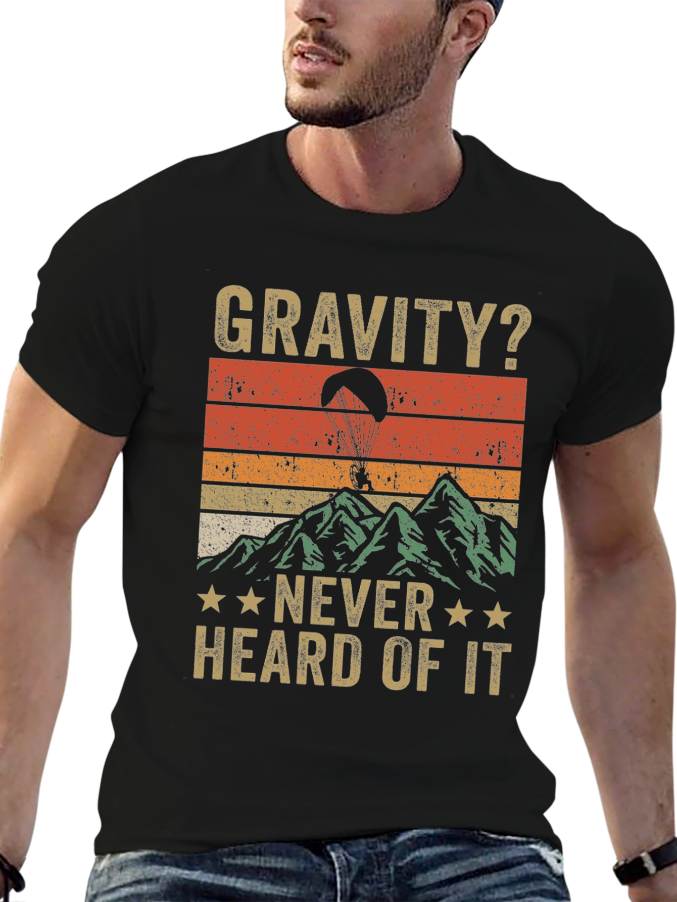 Black Gravity? Never Heard of It! Retro Paragliding T-Shirt view 6
