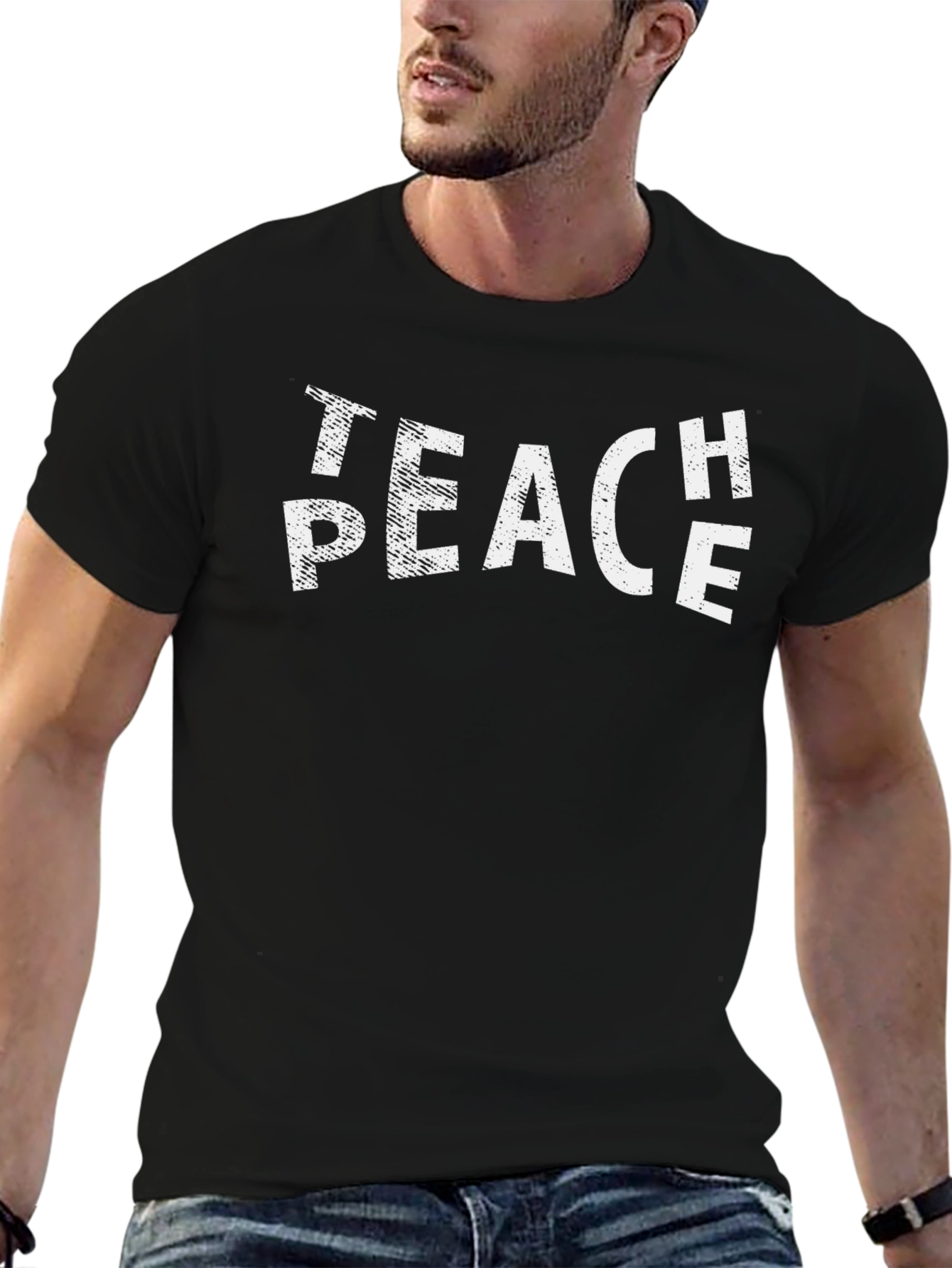 Black Teach Peace Graphic Tee - Soft Cotton T-Shirt view 6