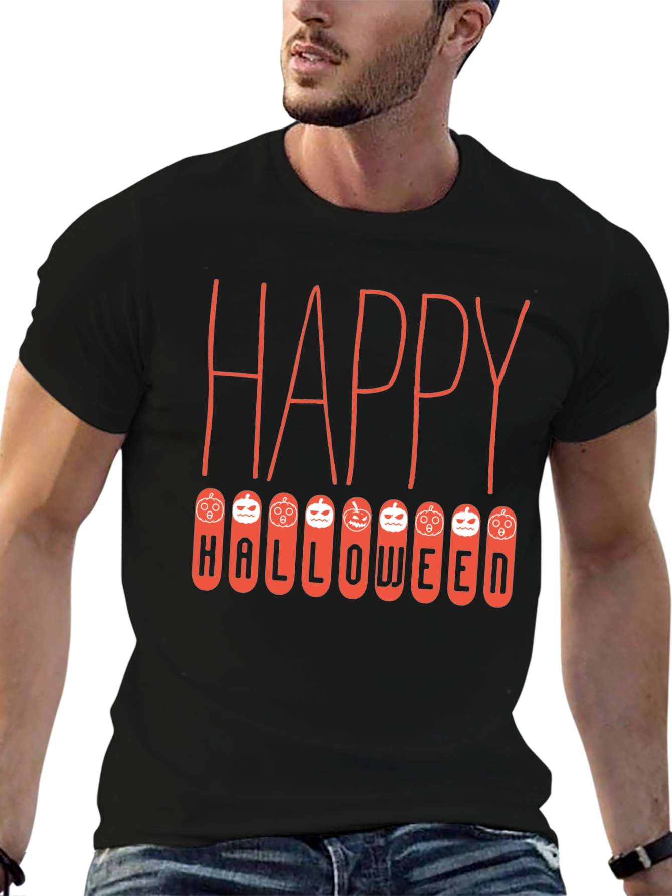Black Happy Halloween T-Shirt, Pumpkin Design view 6