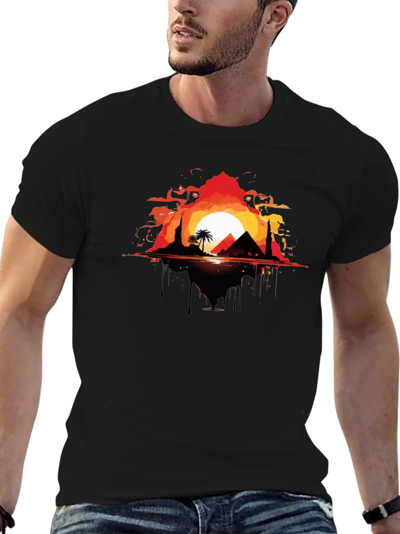 Black Egyptian Sunset Graphic Tee - Black view 6