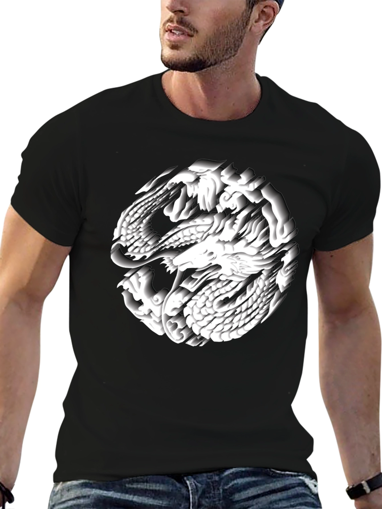 Black Dragon Circle Graphic Tee - Black Cotton Blend view 6