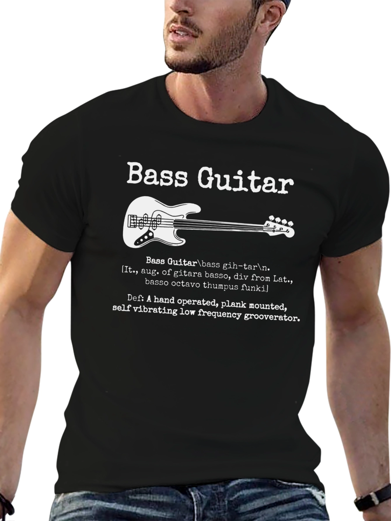 Black Bass Guitar Definition T-Shirt - Musician Tee view 6