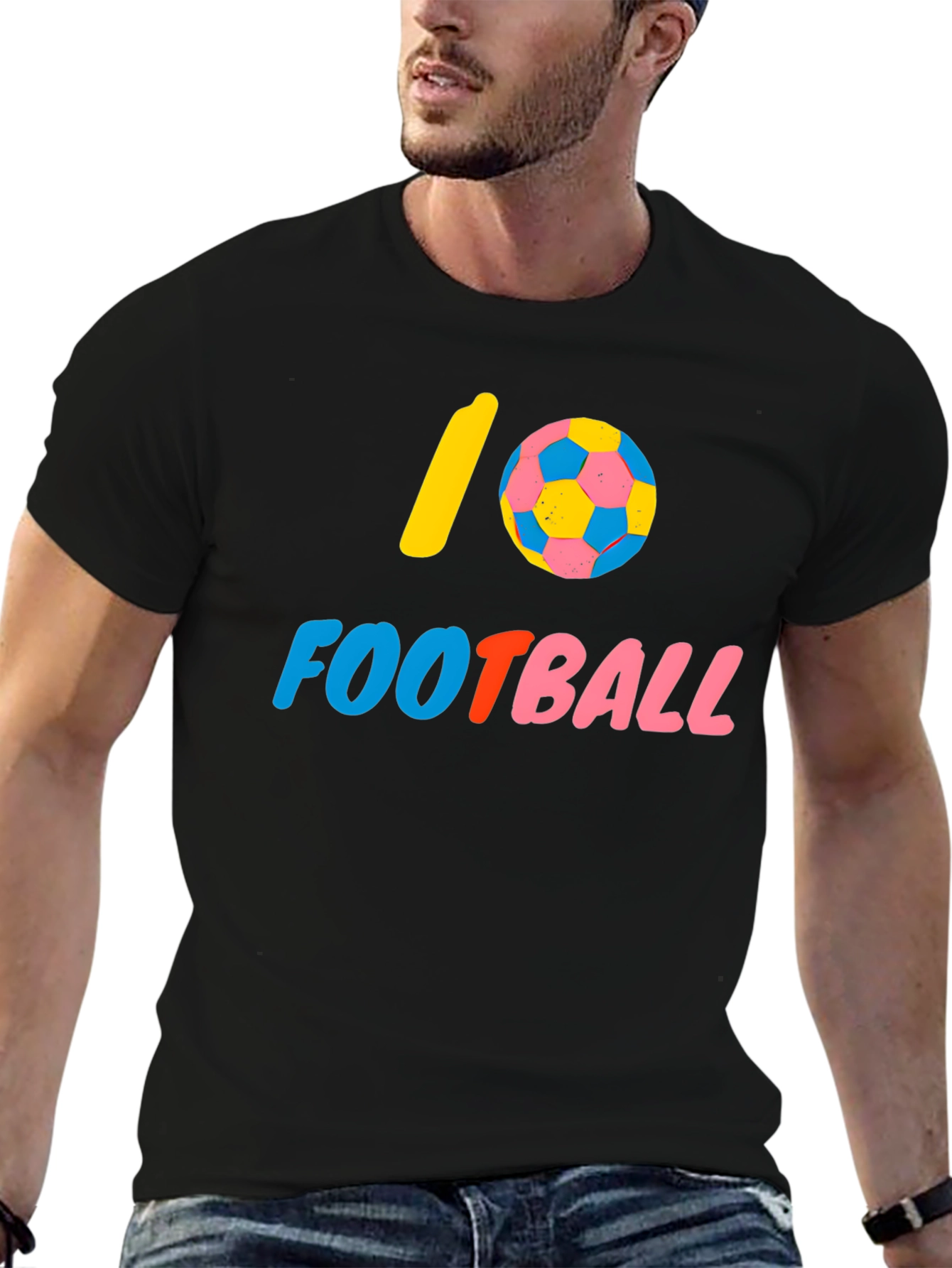 Black I Love Football Graphic Tee - Black Cotton Shirt view 6
