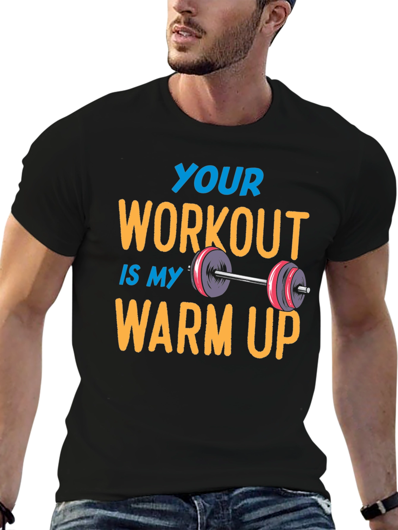 Black Workout Humor Tee: Your Workout is My Warm Up view 6