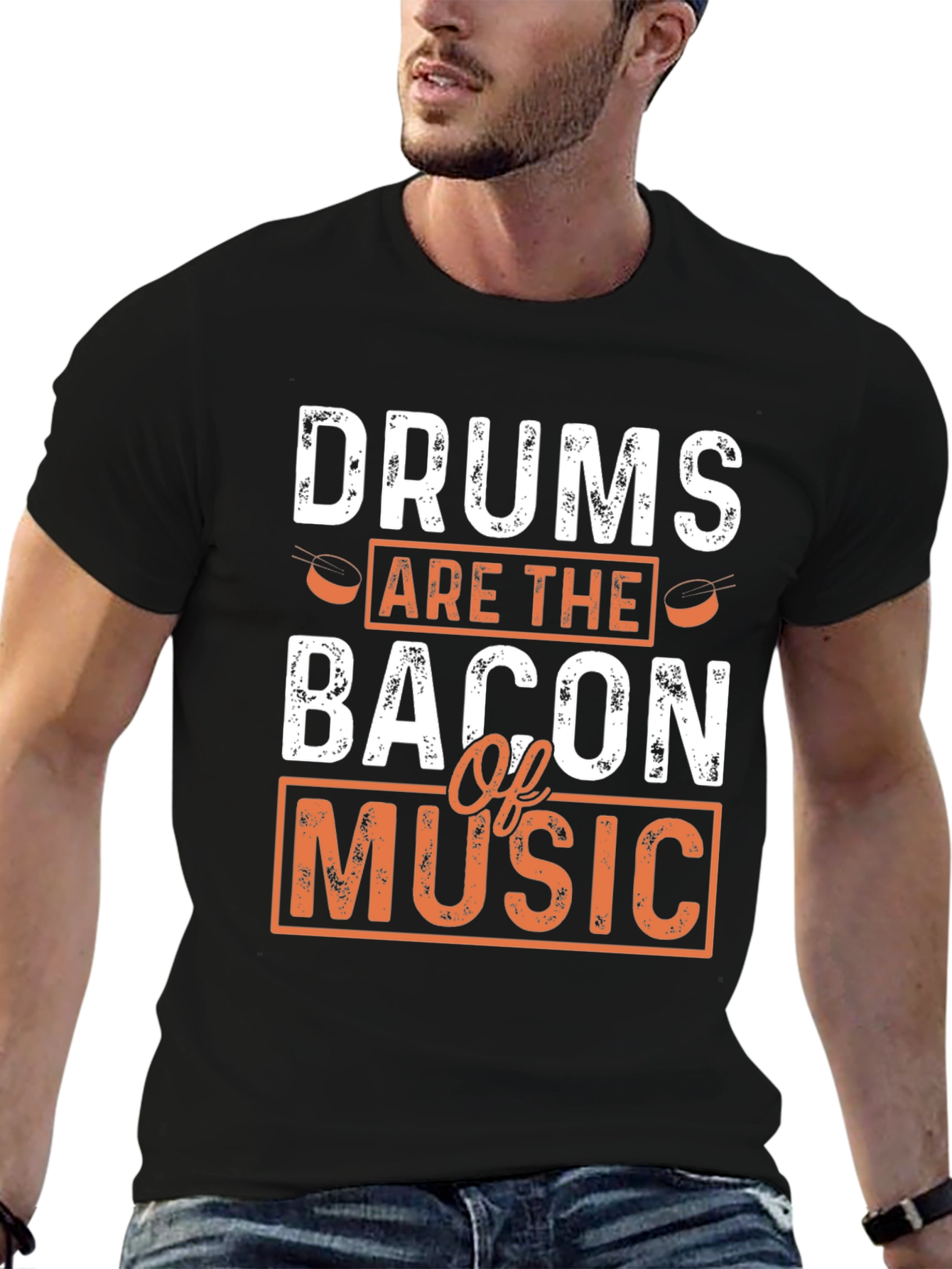 Black Drums are the Bacon of Music Black T-Shirt view 6