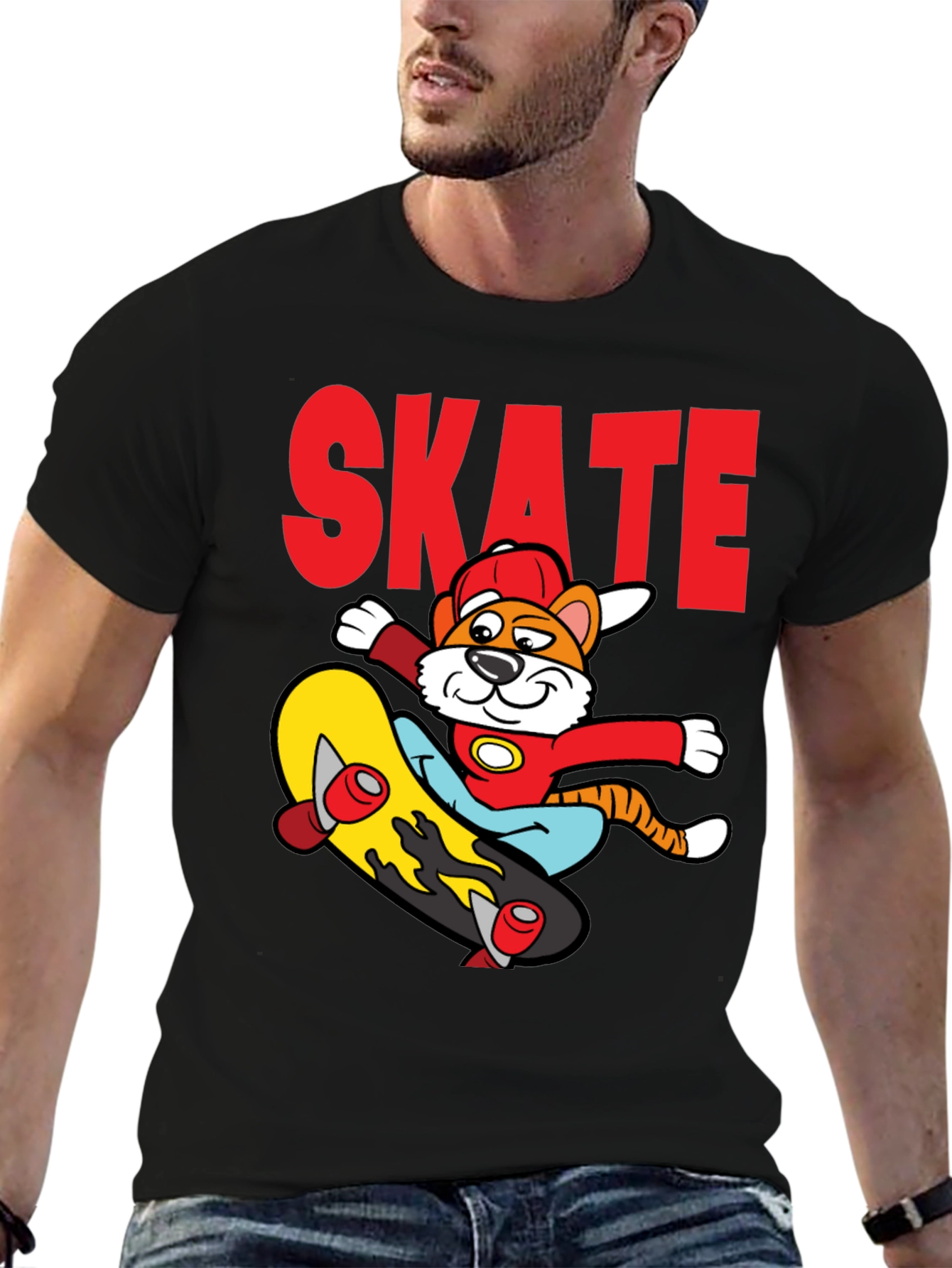 Black Skateboarding Cartoon Tiger Graphic Tee view 6