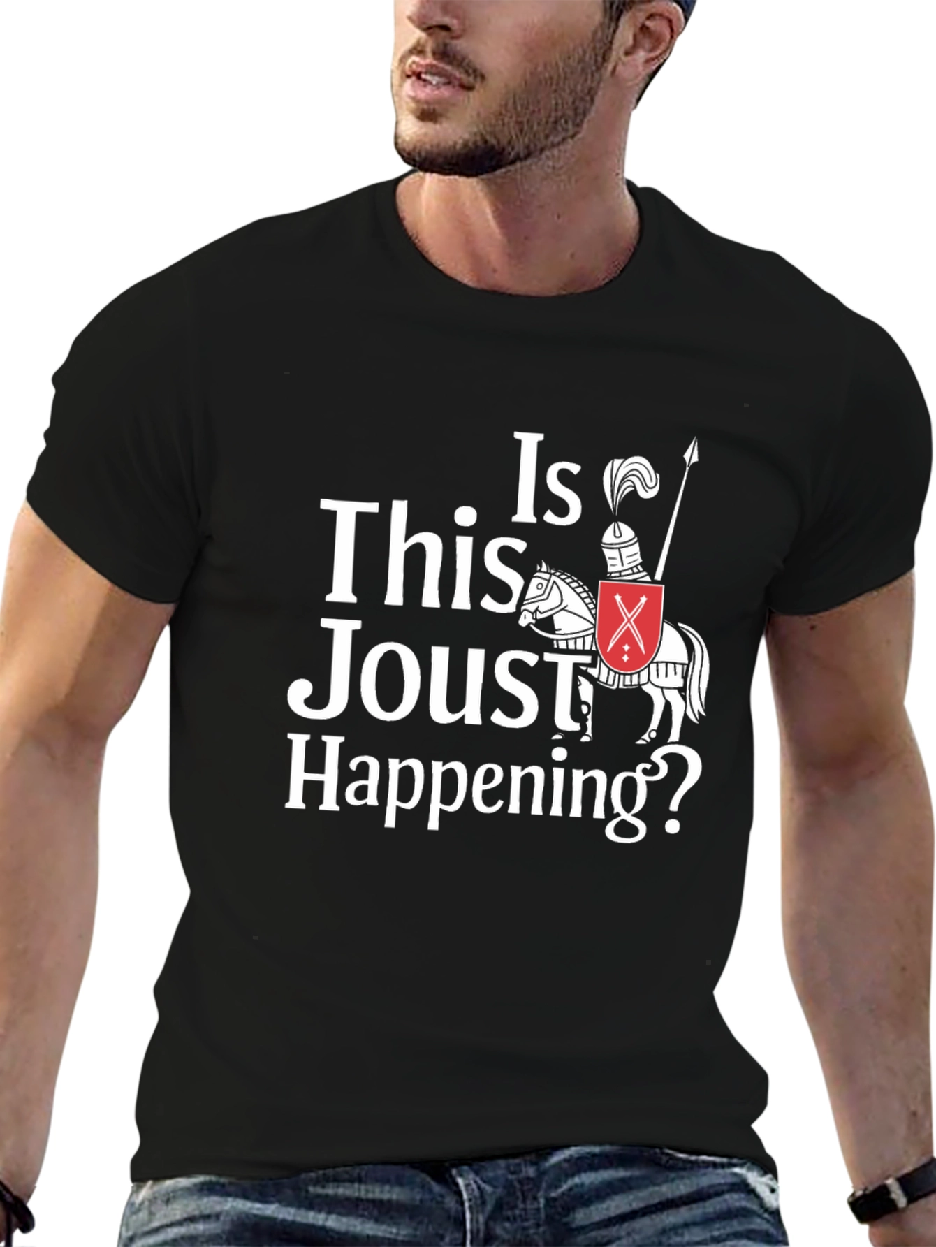 Black Funny Jousting T-Shirt - Is This Joust Happening Tee view 6