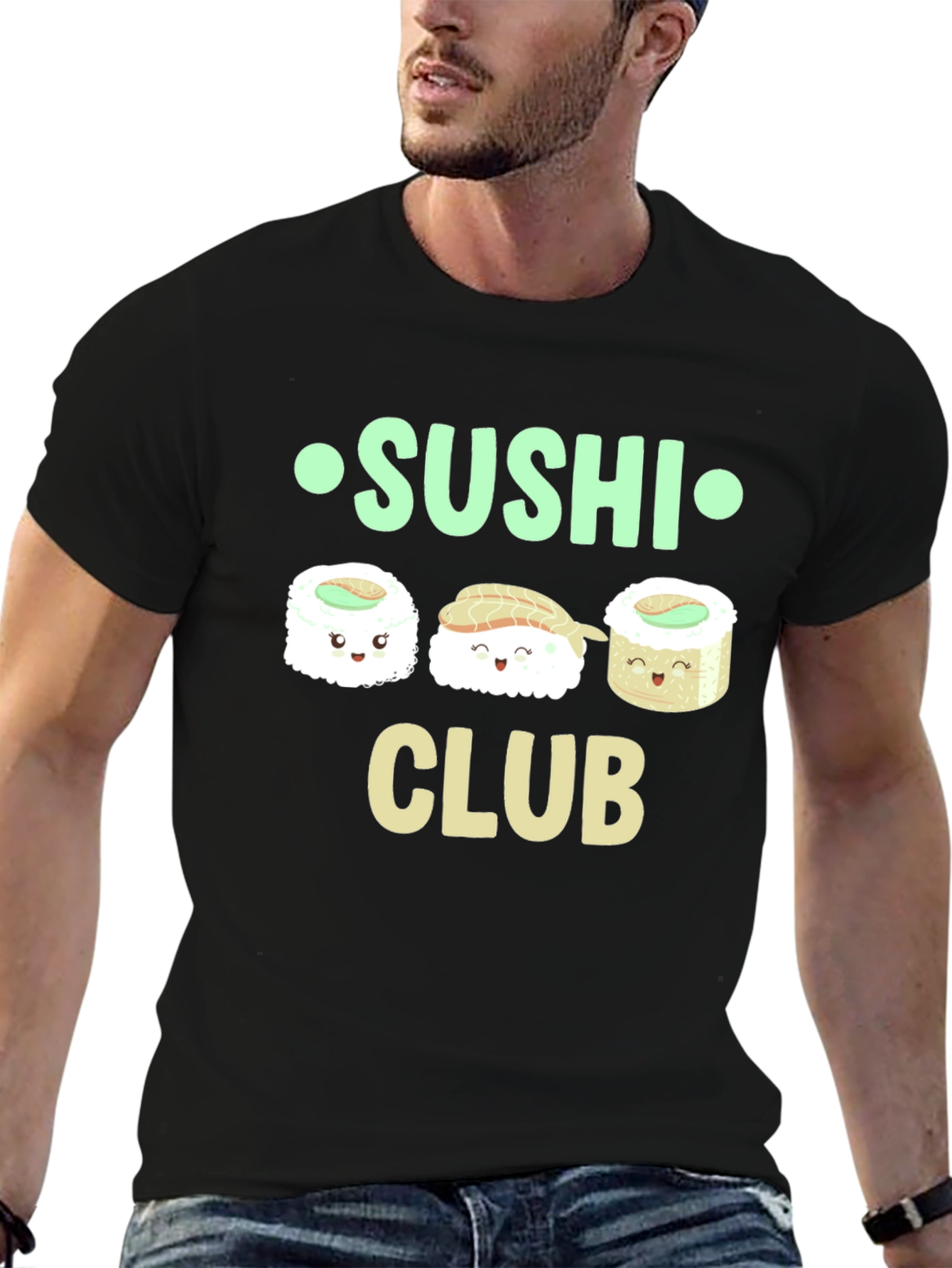 Black Sushi Club Graphic T-Shirt - Casual Cotton Tee view 6