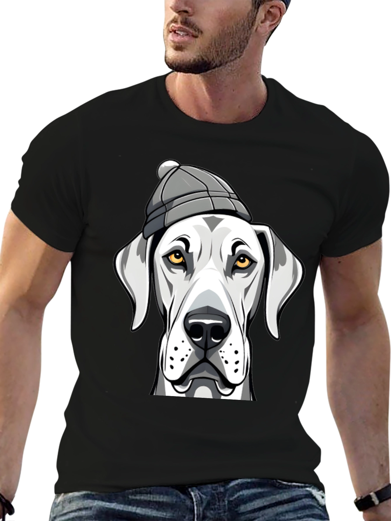 Black Dog with Beanie Graphic Tee - Trendy Pet Lover Shirt view 6
