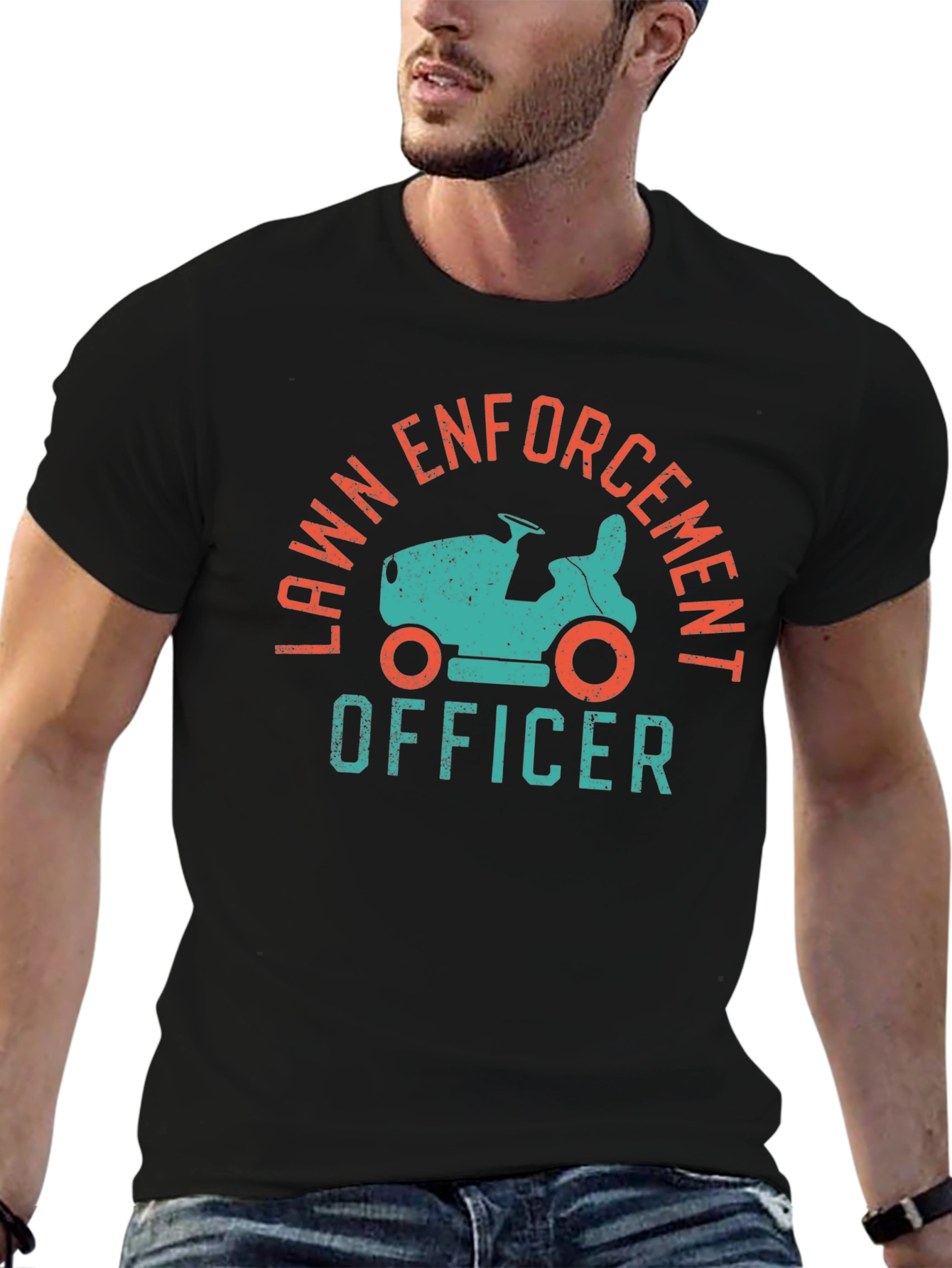 Black Lawn Enforcement Officer Funny Graphic Tee view 6