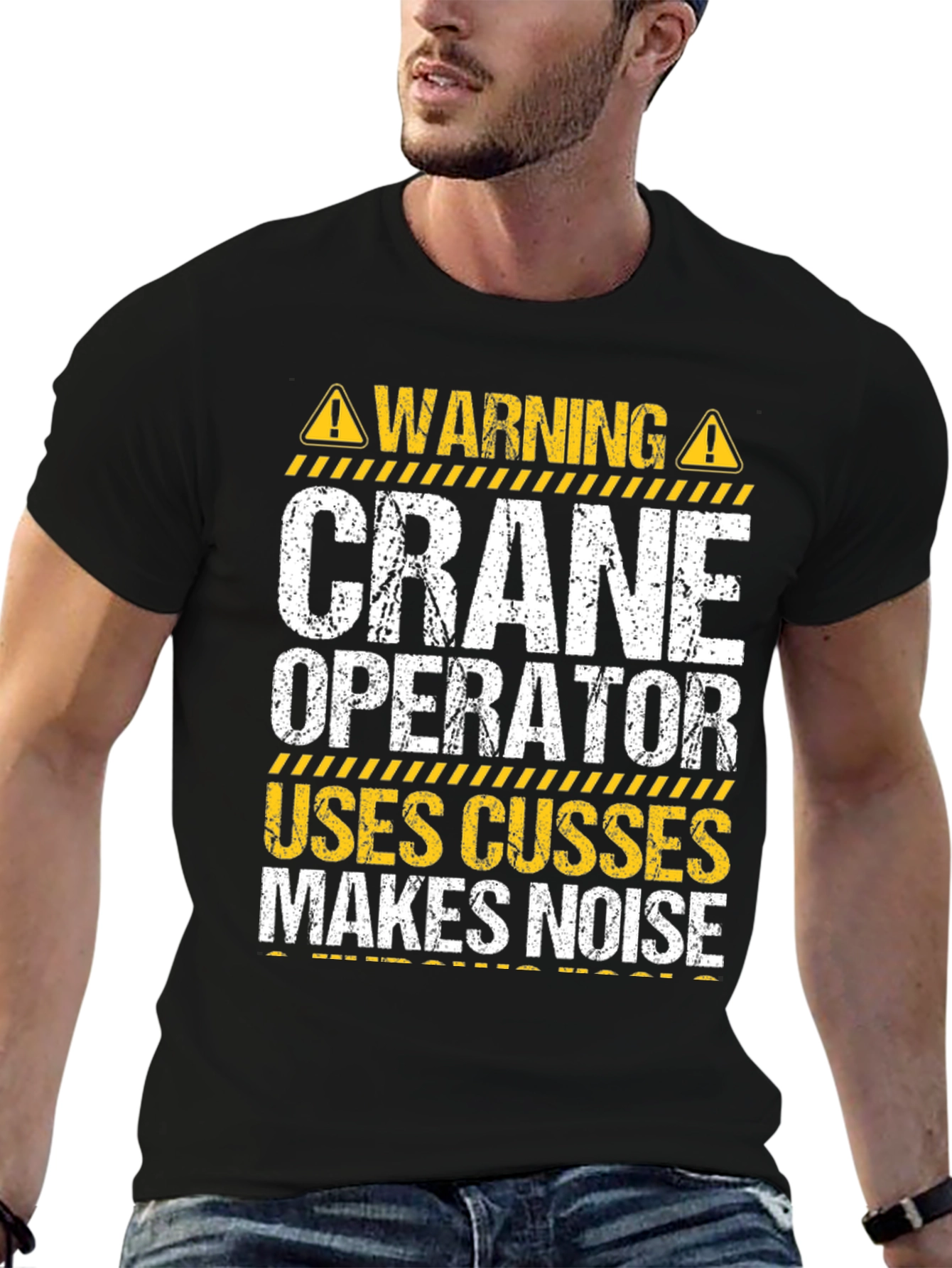 Black Warning Crane Operator T-Shirt view 6
