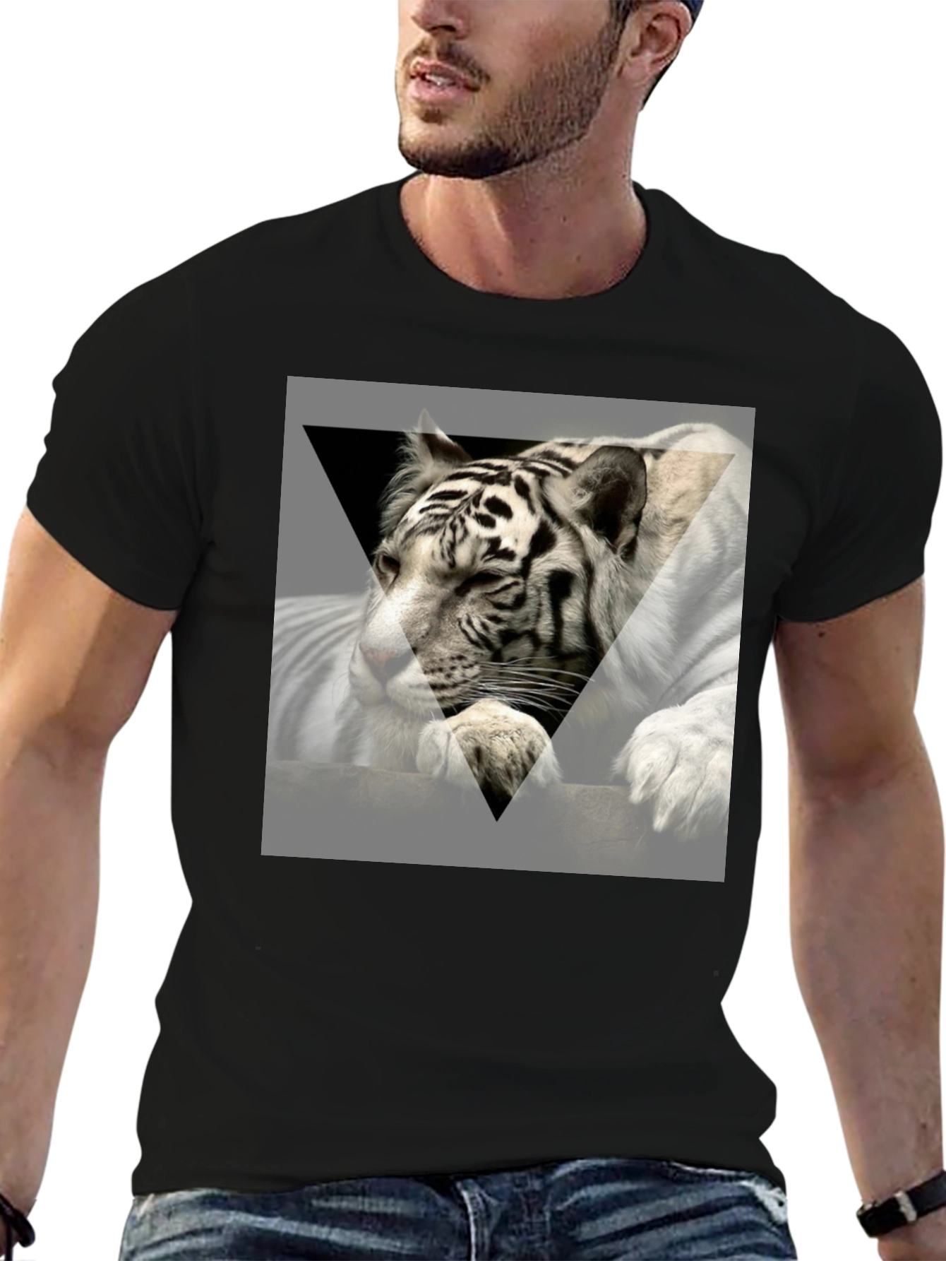 Black Tiger Graphic Print Tee - Men's Short Sleeve Black T-Shirt view 6