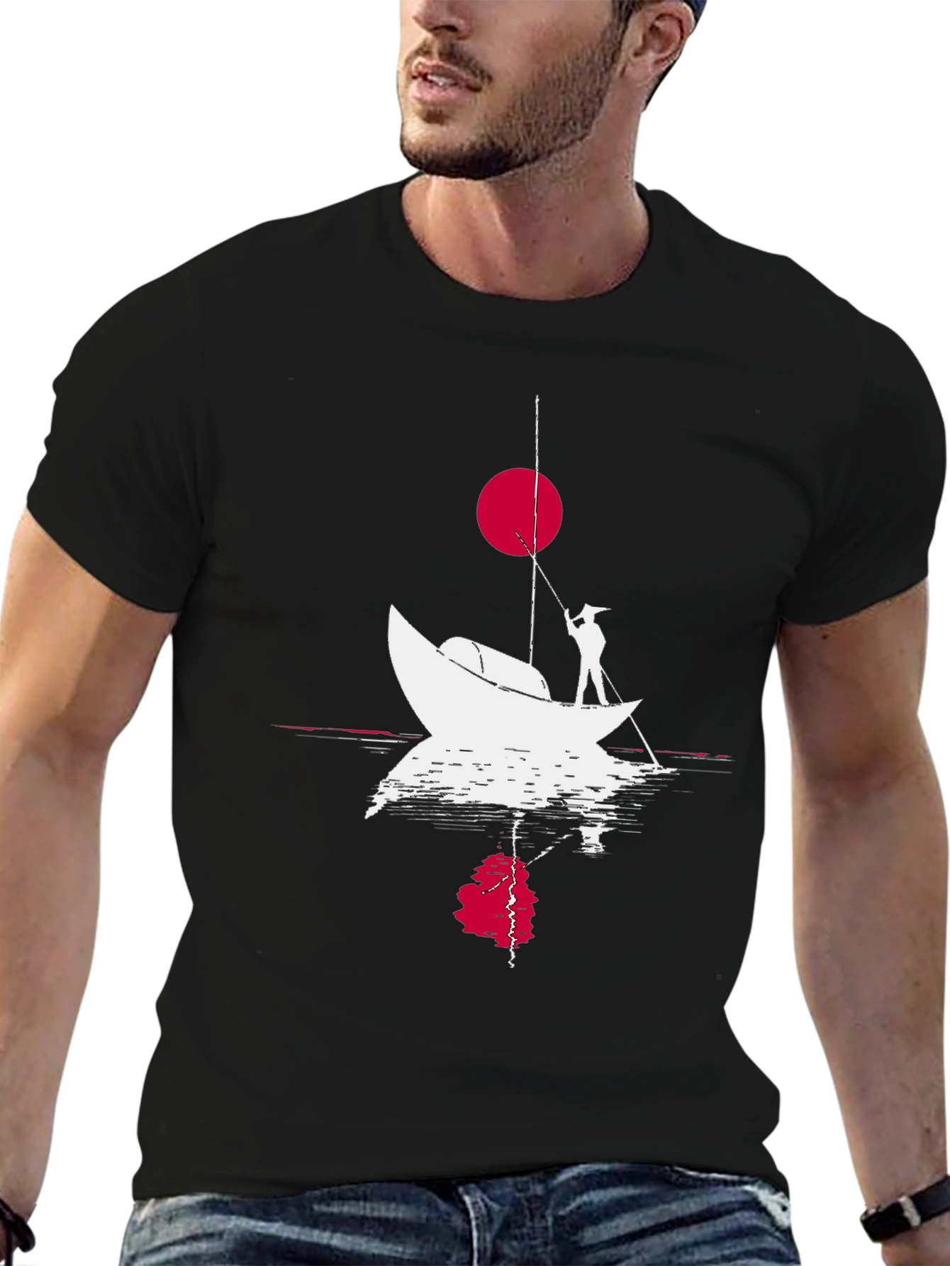 Black Fishing Boat Graphic Tee - Black Cotton T-Shirt view 6