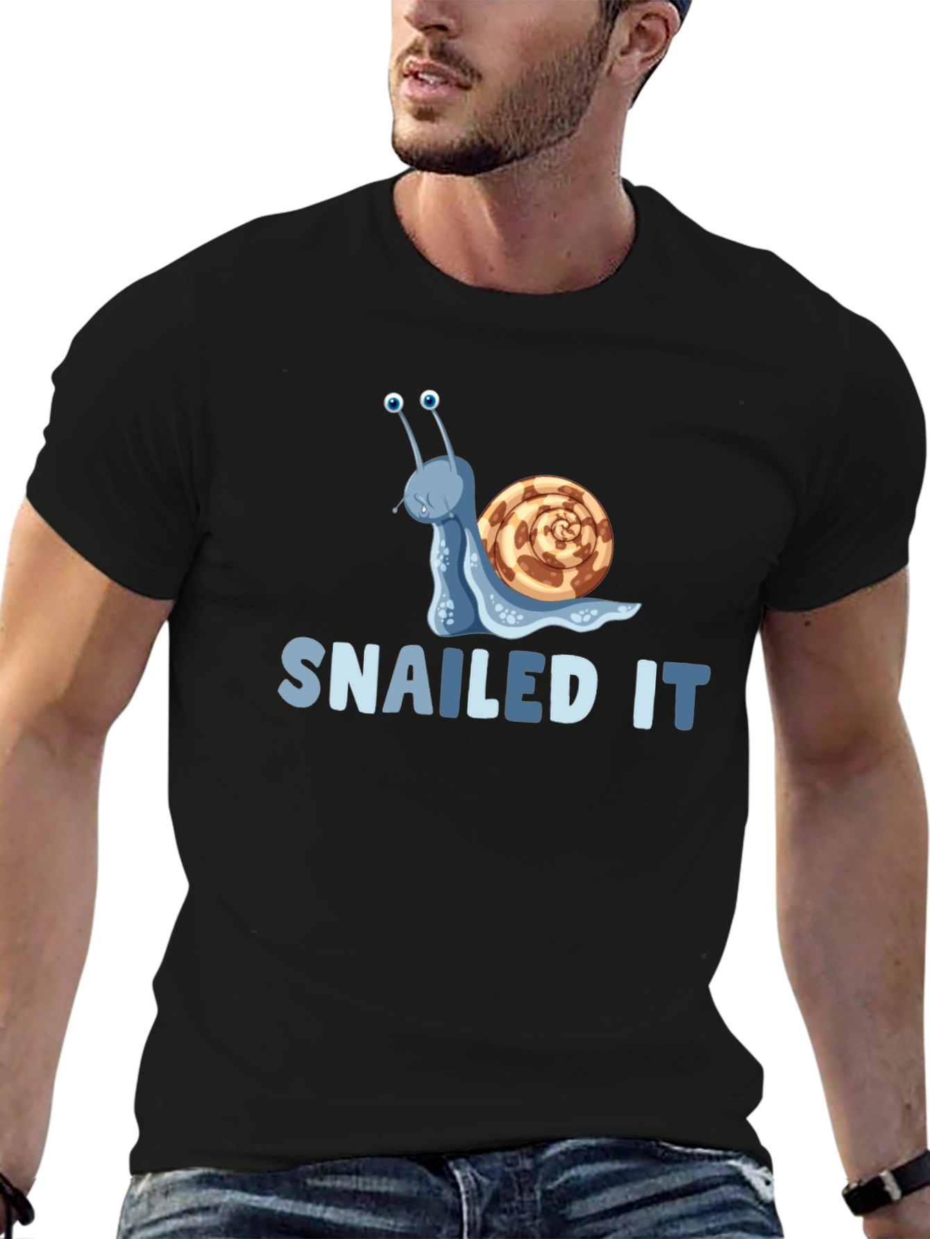 Black Snailed It! Graphic T-Shirt - Fun Snail Pun view 6