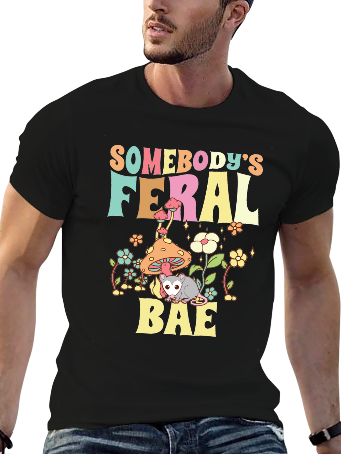Black Somebody's Feral Bae Graphic T-Shirt view 6