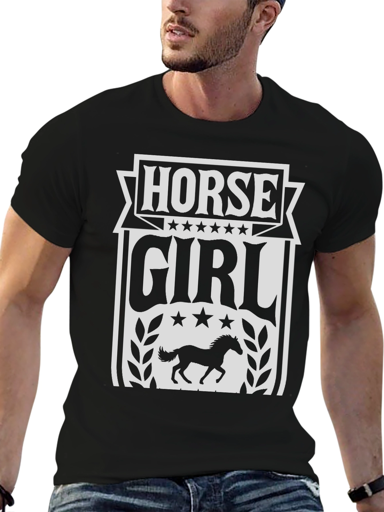 Black Horse Girl Graphic Tee - Black Cotton Blend T-Shirt view 6