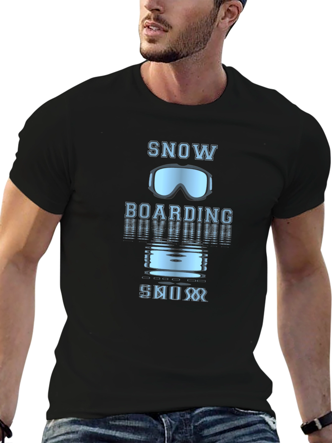 Black Snowboarding Graphic Tee - Black Cotton view 6