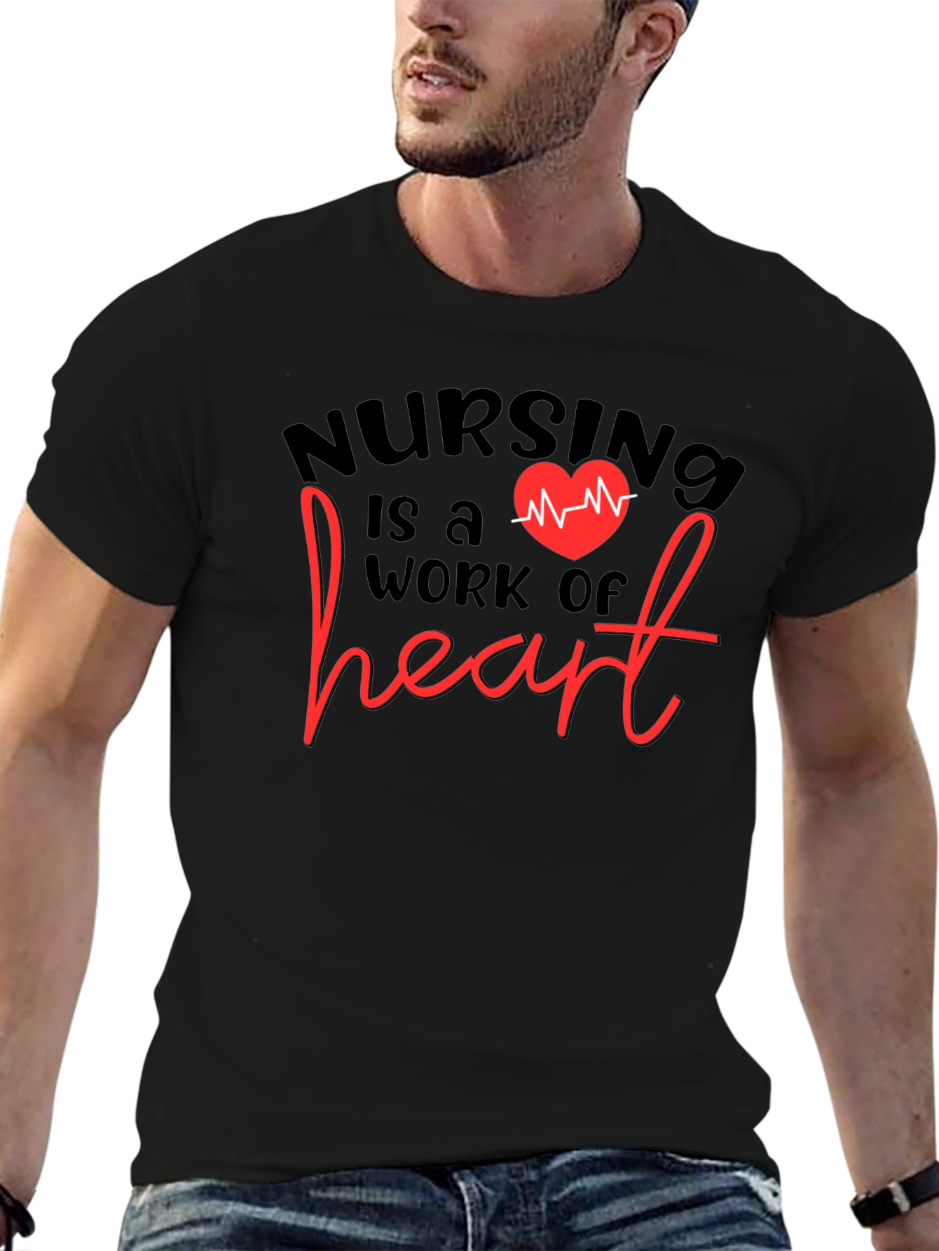 Black Nursing is a Work of Heart T-Shirt view 6