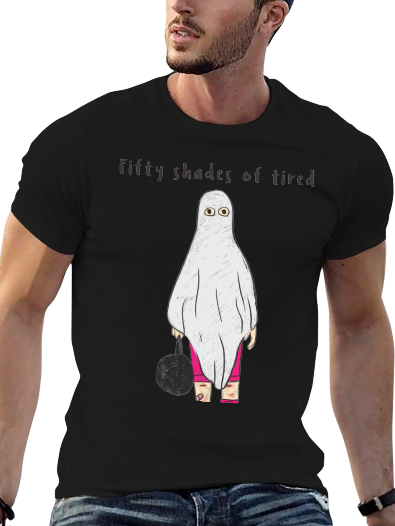 Black Funny Ghost T-Shirt - Fifty Shades of Tired view 6