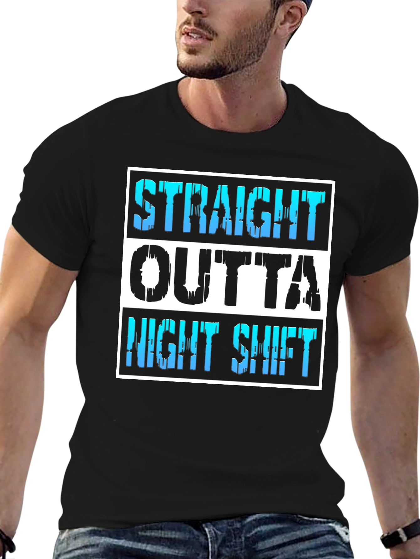 Black Straight Outta Night Shift Tee view 6
