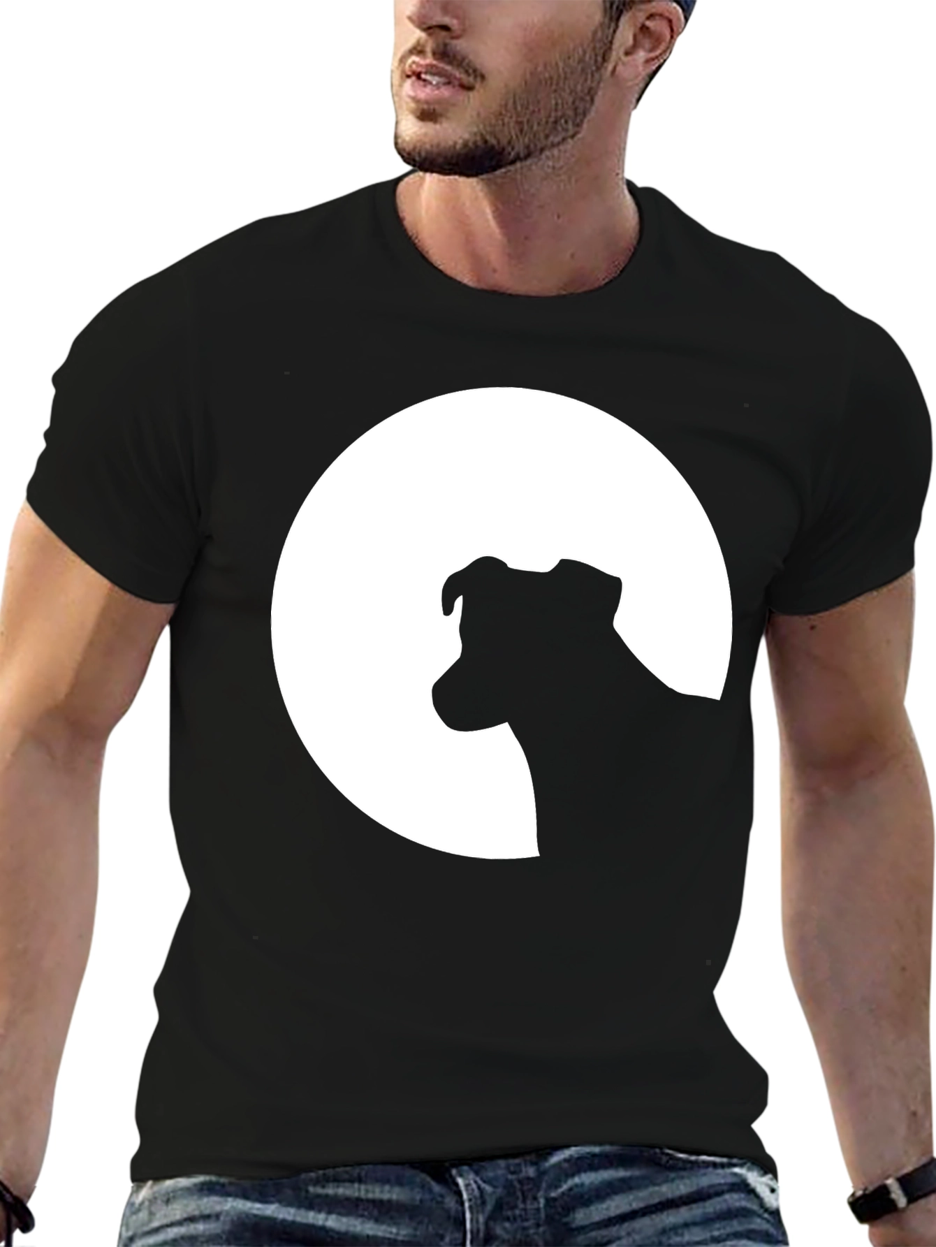 Black Dog Silhouette Moon Graphic Tee - Black Unisex Shirt view 6