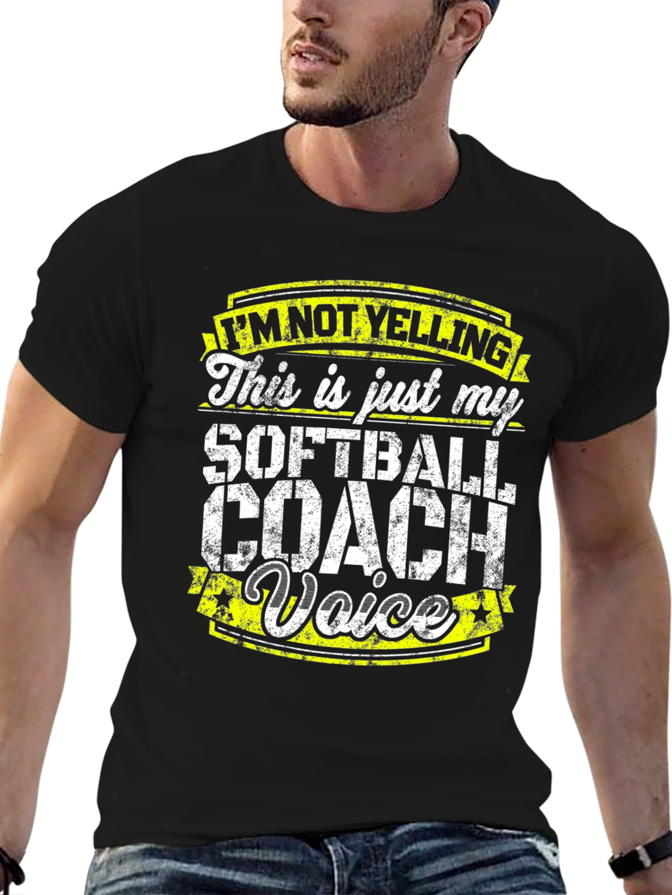 Black Softball Coach Voice T-Shirt - Funny Design view 6