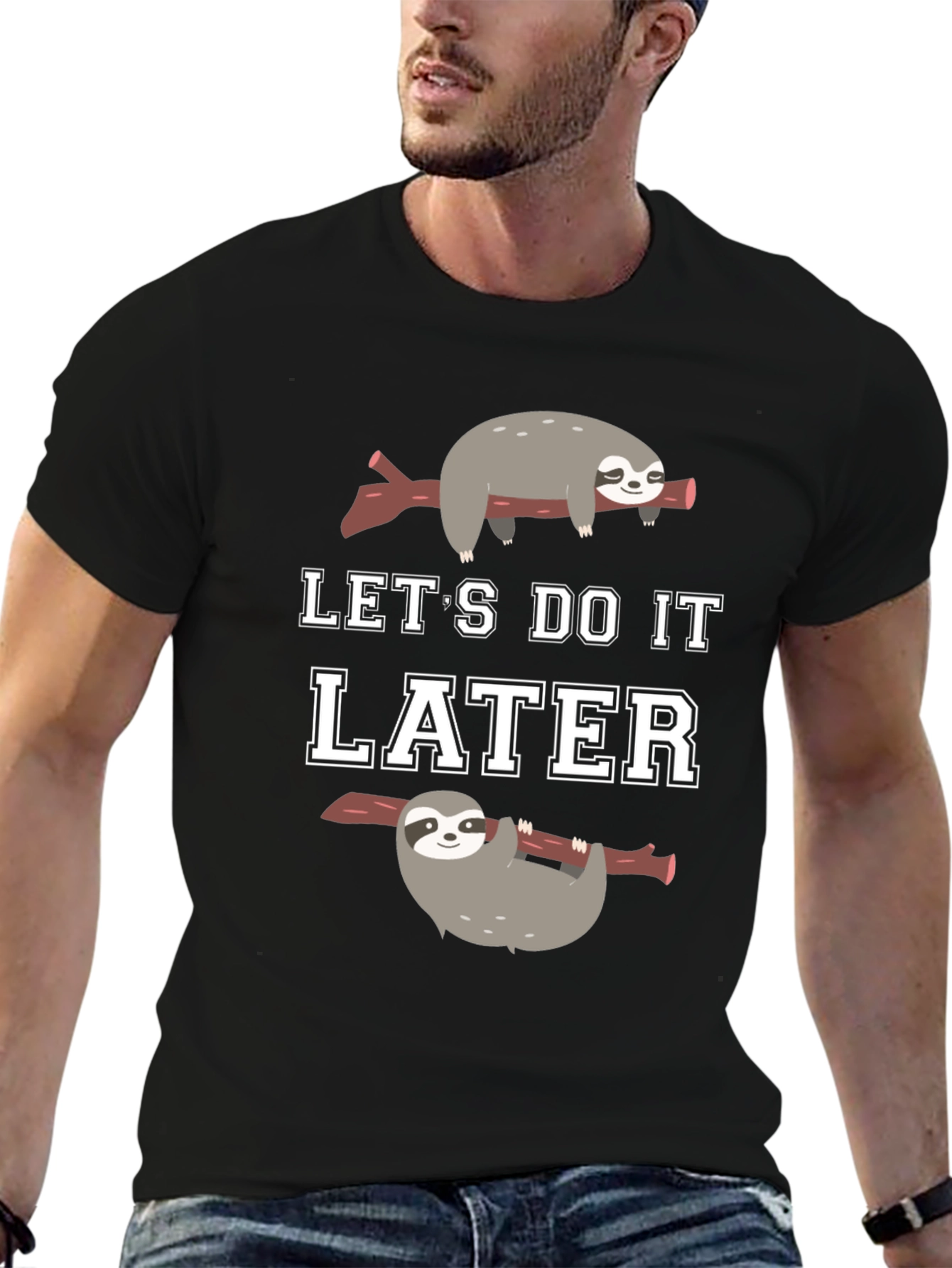 Black Let's Do It Later Sloth Graphic T-Shirt view 6