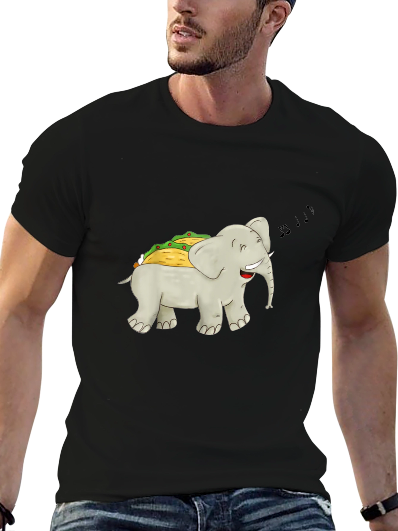 Black Elephant Taco Funny Graphic T-Shirt view 6