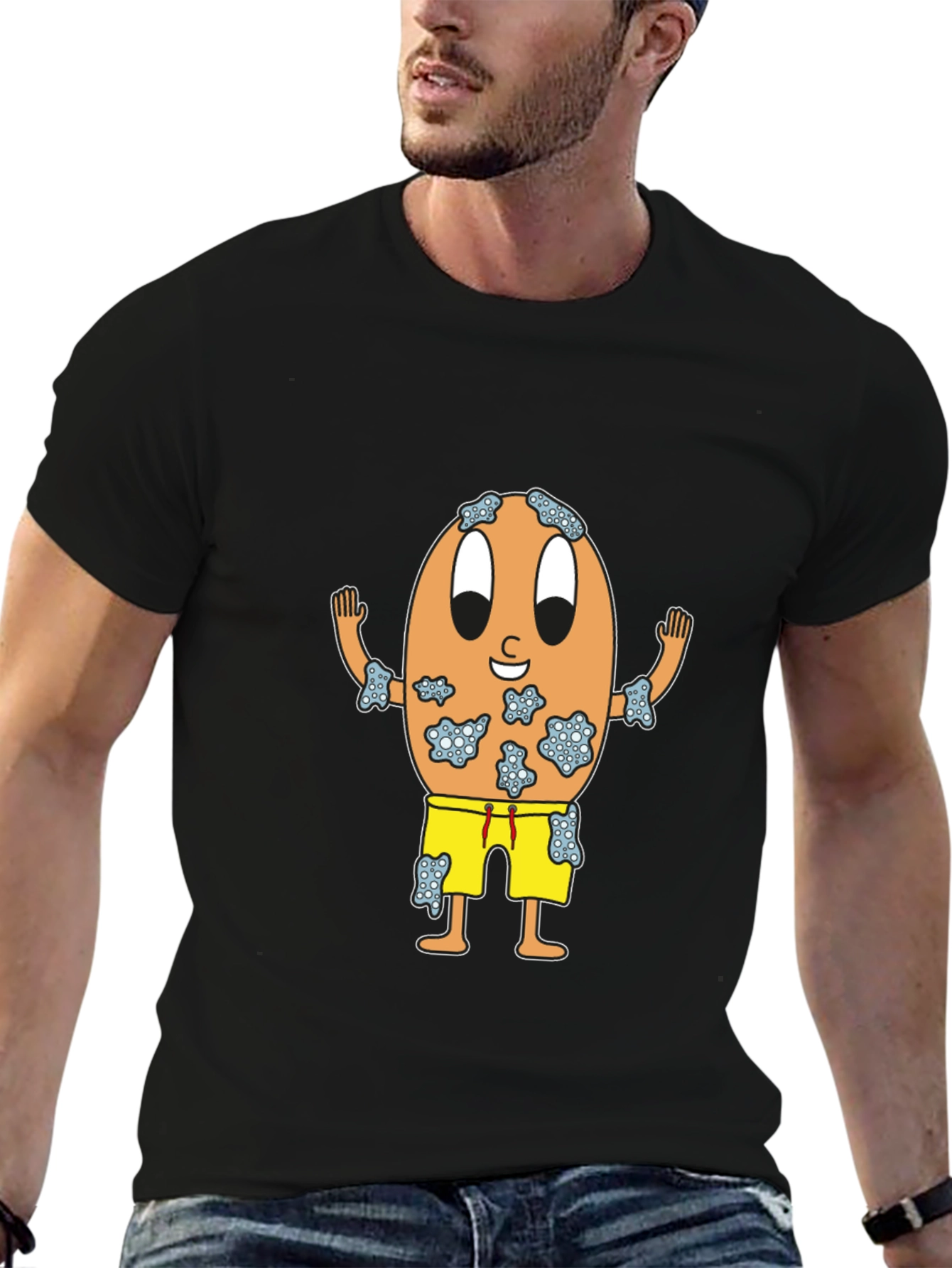 Black Funny Egg Cartoon Black T-Shirt view 6