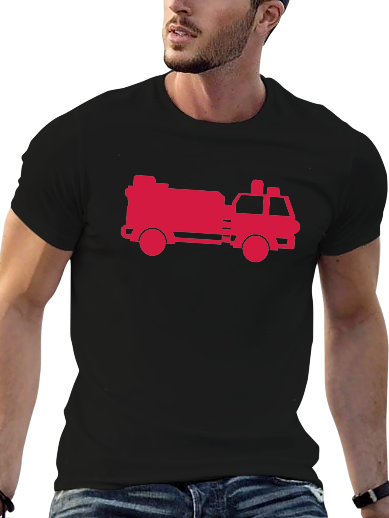 Black Firetruck Graphic Tee - Black Cotton T-Shirt view 6